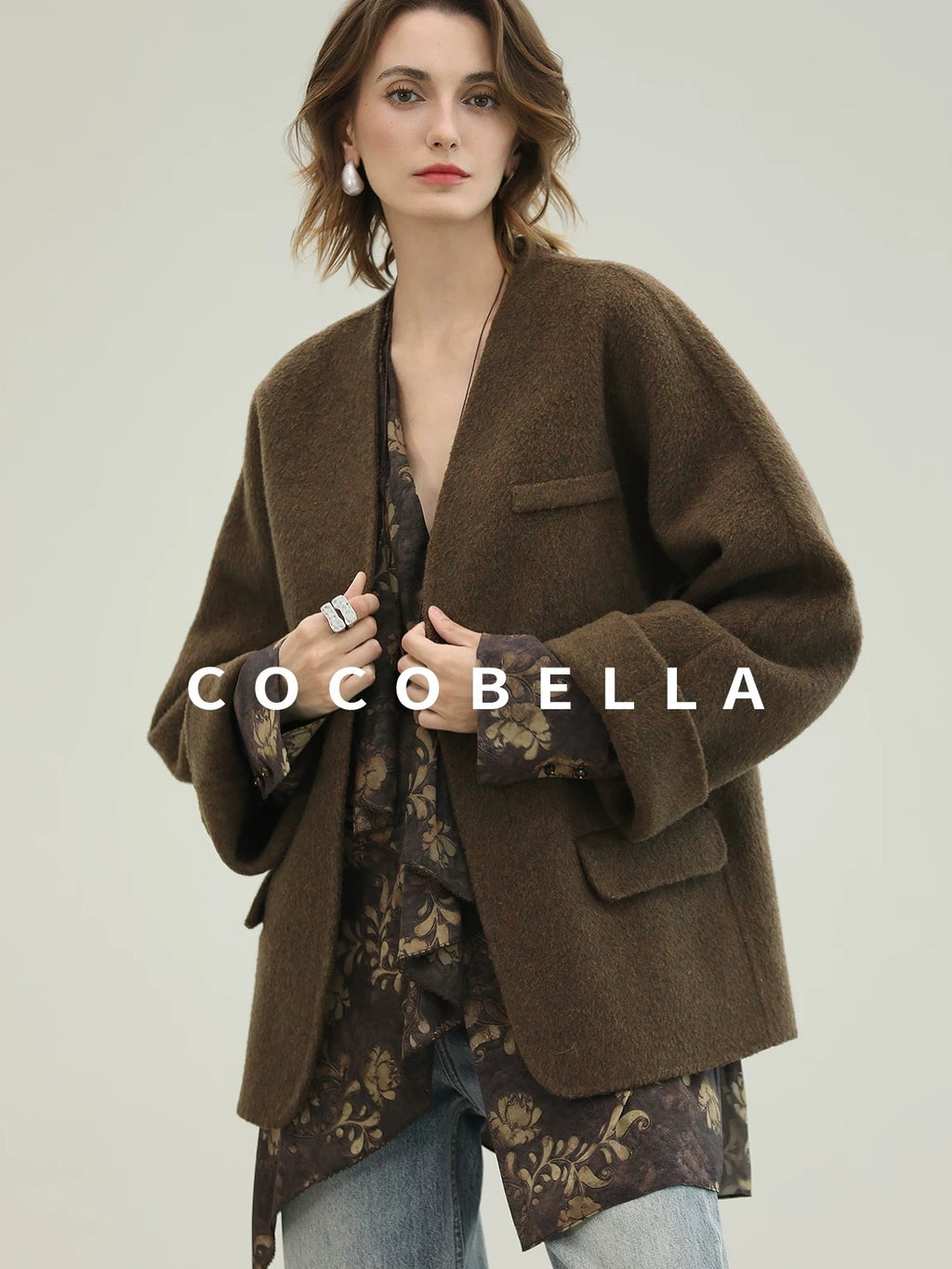 COCOBELLA Soft 70 Percent Wool Warm Retro Commuter Straight Fit Pockets Olive Jackets
