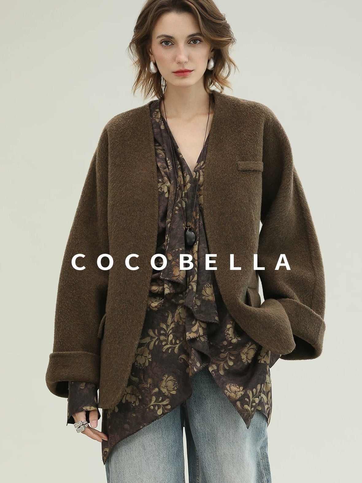 COCOBELLA Soft 70 Percent Wool Warm Retro Commuter Straight Fit Pockets Olive Jackets