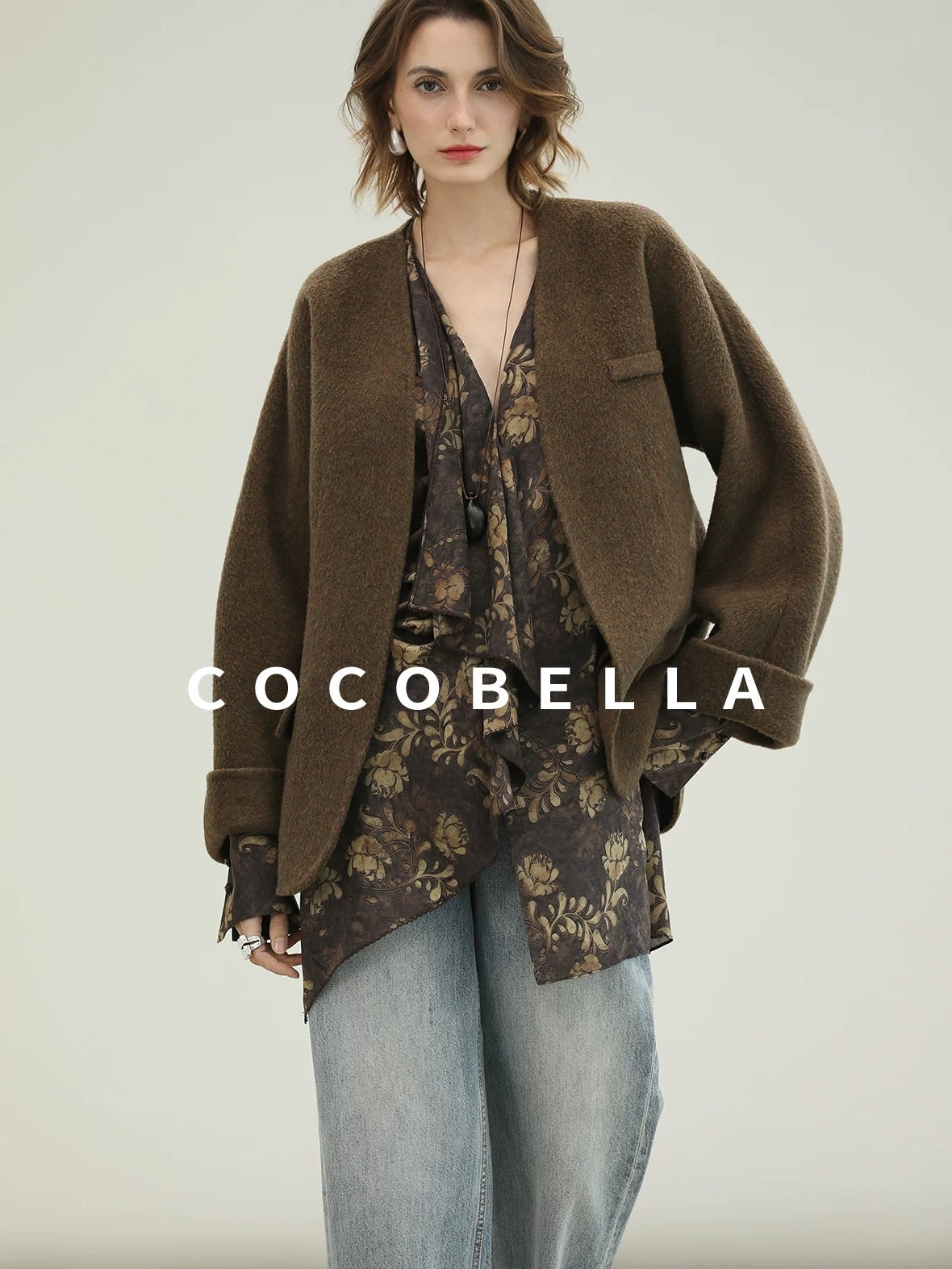 COCOBELLA Soft 70 Percent Wool Warm Retro Commuter Straight Fit Pockets Olive Jackets