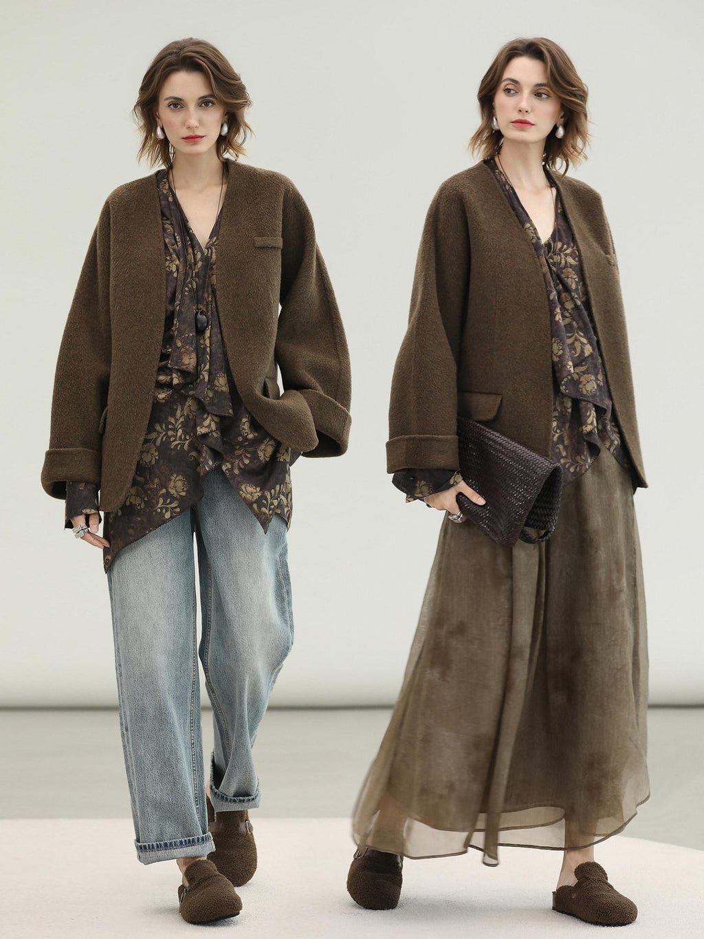 COCOBELLA Soft 70 Percent Wool Warm Retro Commuter Straight Fit Pockets Olive Jackets