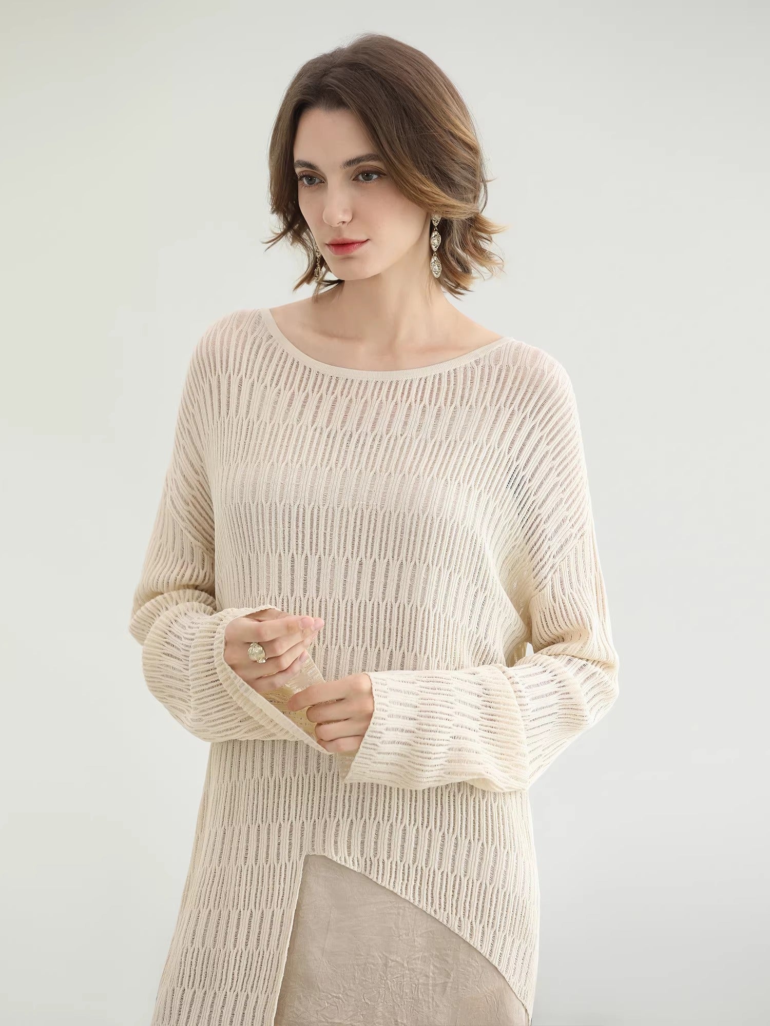 COCOBELLA_Soft_Acetate_Elegant_Pleated_Lace_V_Neck_Straight_H_Line_City_Slip_Dresses_MISSTT