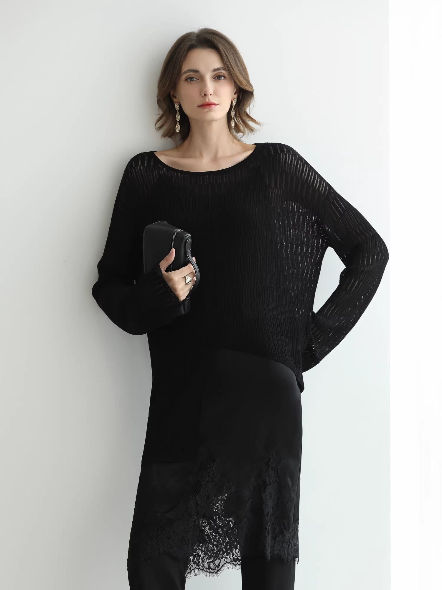 COCOBELLA_Soft_Acetate_Elegant_Pleated_Lace_V_Neck_Straight_H_Line_City_Slip_Dresses_MISSTT