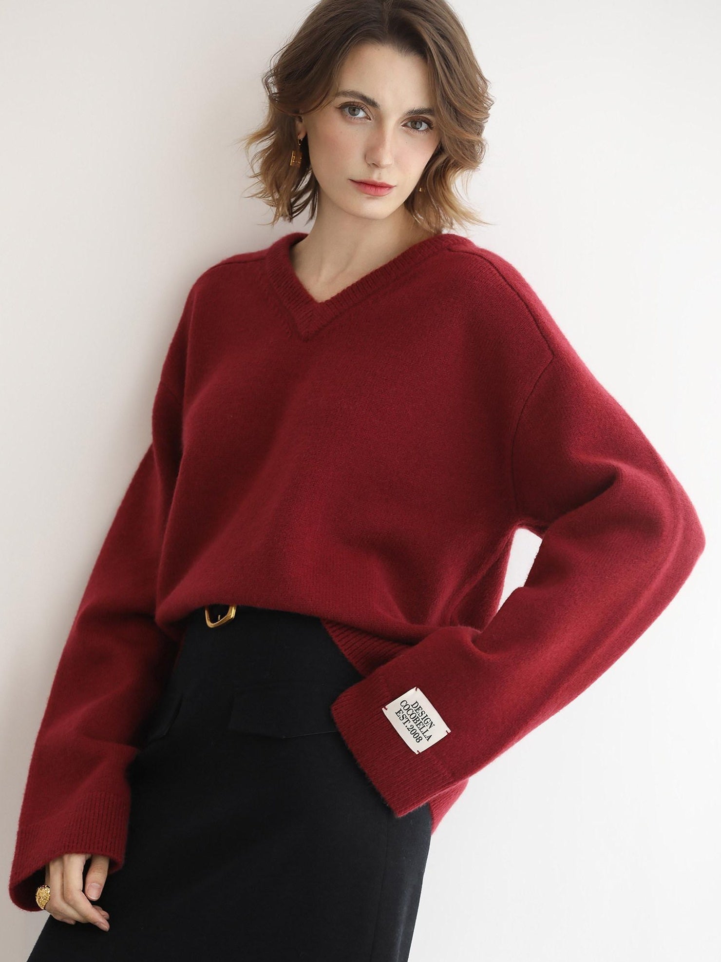 COCOBELLA Soft Acrylic Blend Loose Fit V Neck Womens Office Classic Solid Knit Sweater