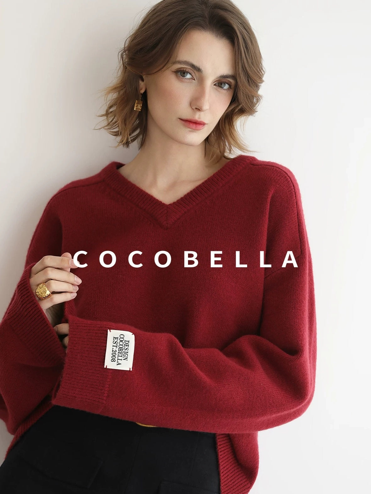 COCOBELLA Soft Acrylic Blend Loose Fit V Neck Womens Office Classic Solid Knit Sweater
