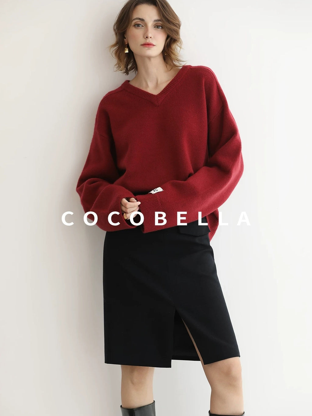 COCOBELLA Soft Acrylic Blend Loose Fit V Neck Womens Office Classic Solid Knit Sweater