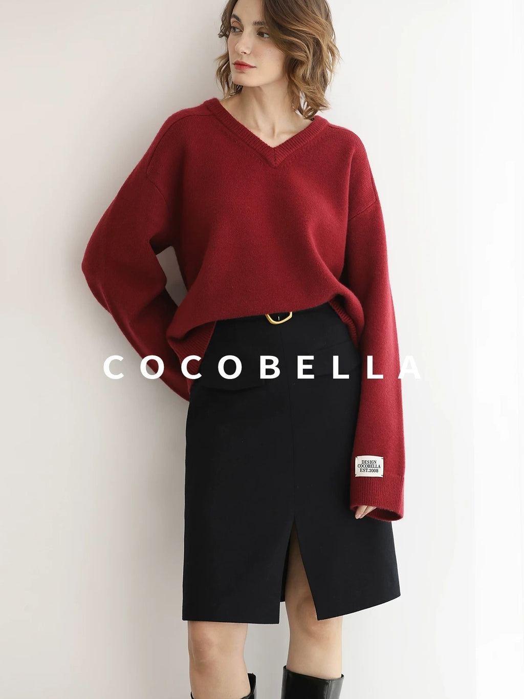 COCOBELLA Soft Acrylic Blend Loose Fit V Neck Womens Office Classic Solid Knit Sweater