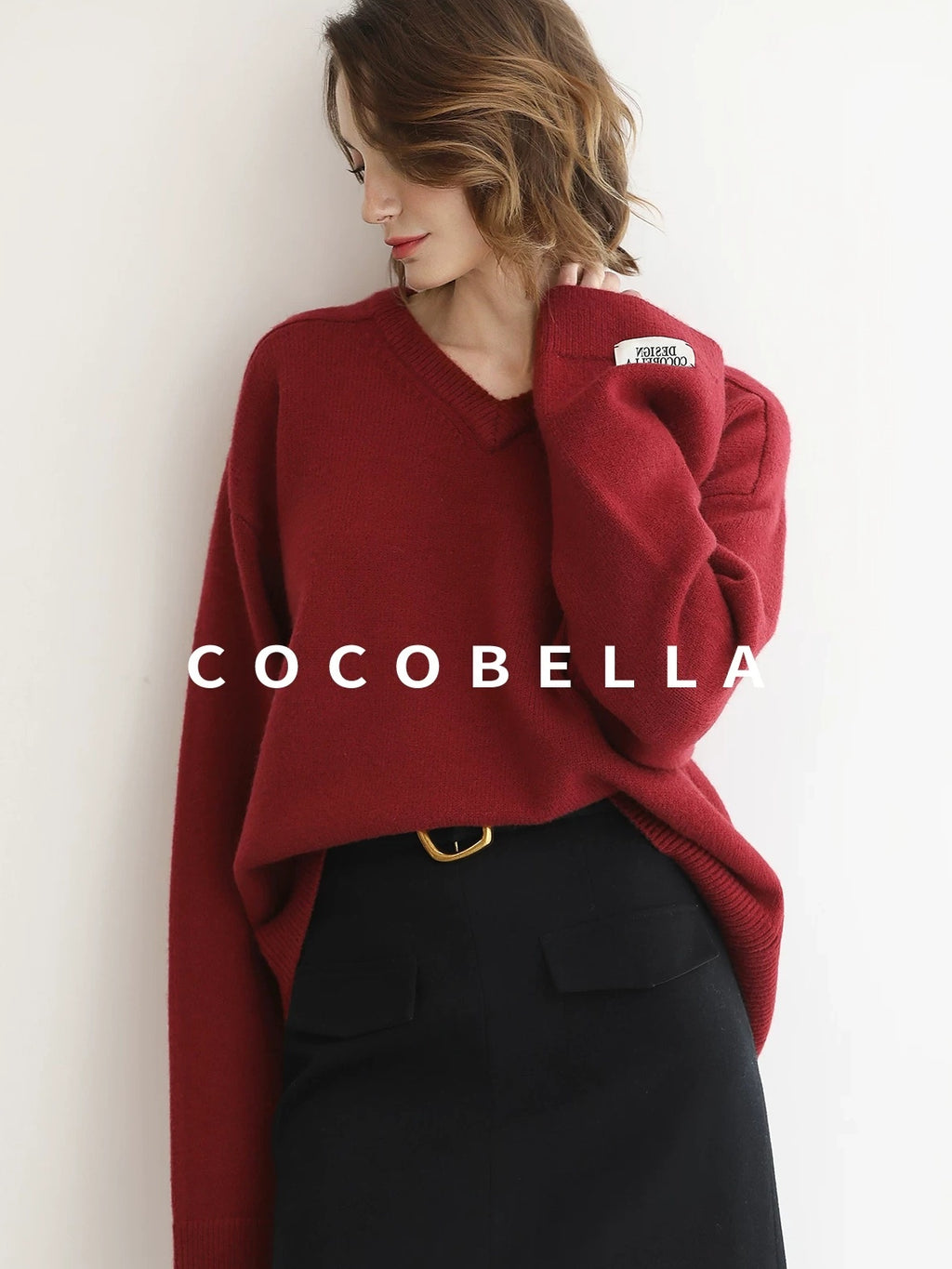 COCOBELLA Soft Acrylic Blend Loose Fit V Neck Womens Office Classic Solid Knit Sweater