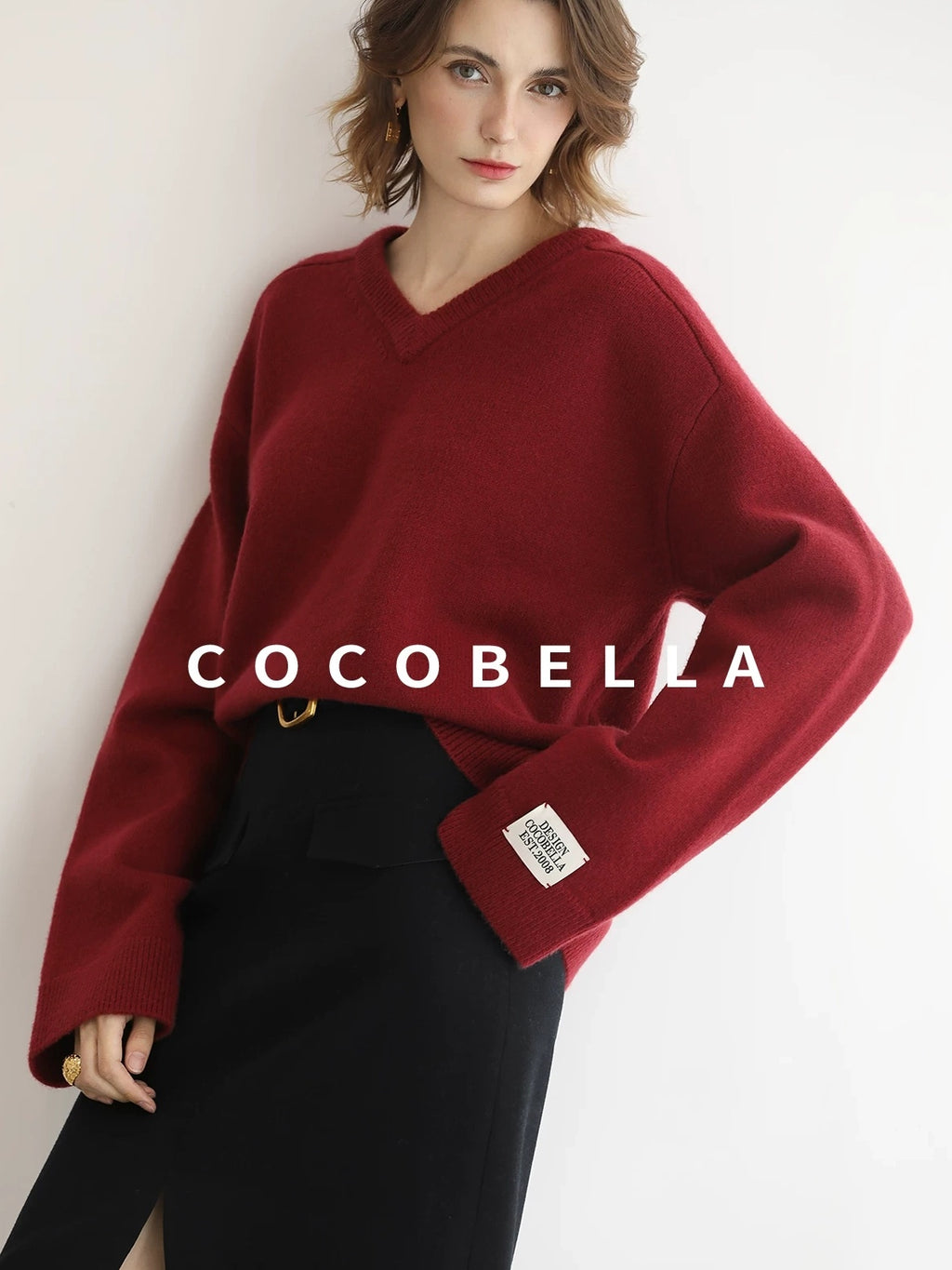 COCOBELLA Soft Acrylic Blend Loose Fit V Neck Womens Office Classic Solid Knit Sweater