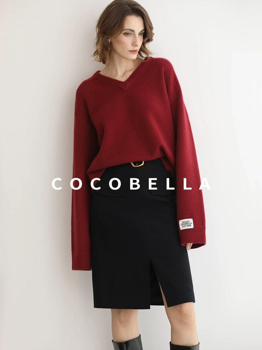 COCOBELLA Soft Acrylic Blend Loose Fit V Neck Womens Office Classic Solid Knit Sweater