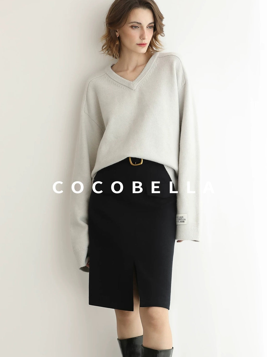 COCOBELLA Soft Acrylic Blend Loose Fit V Neck Womens Office Classic Solid Knit Sweater