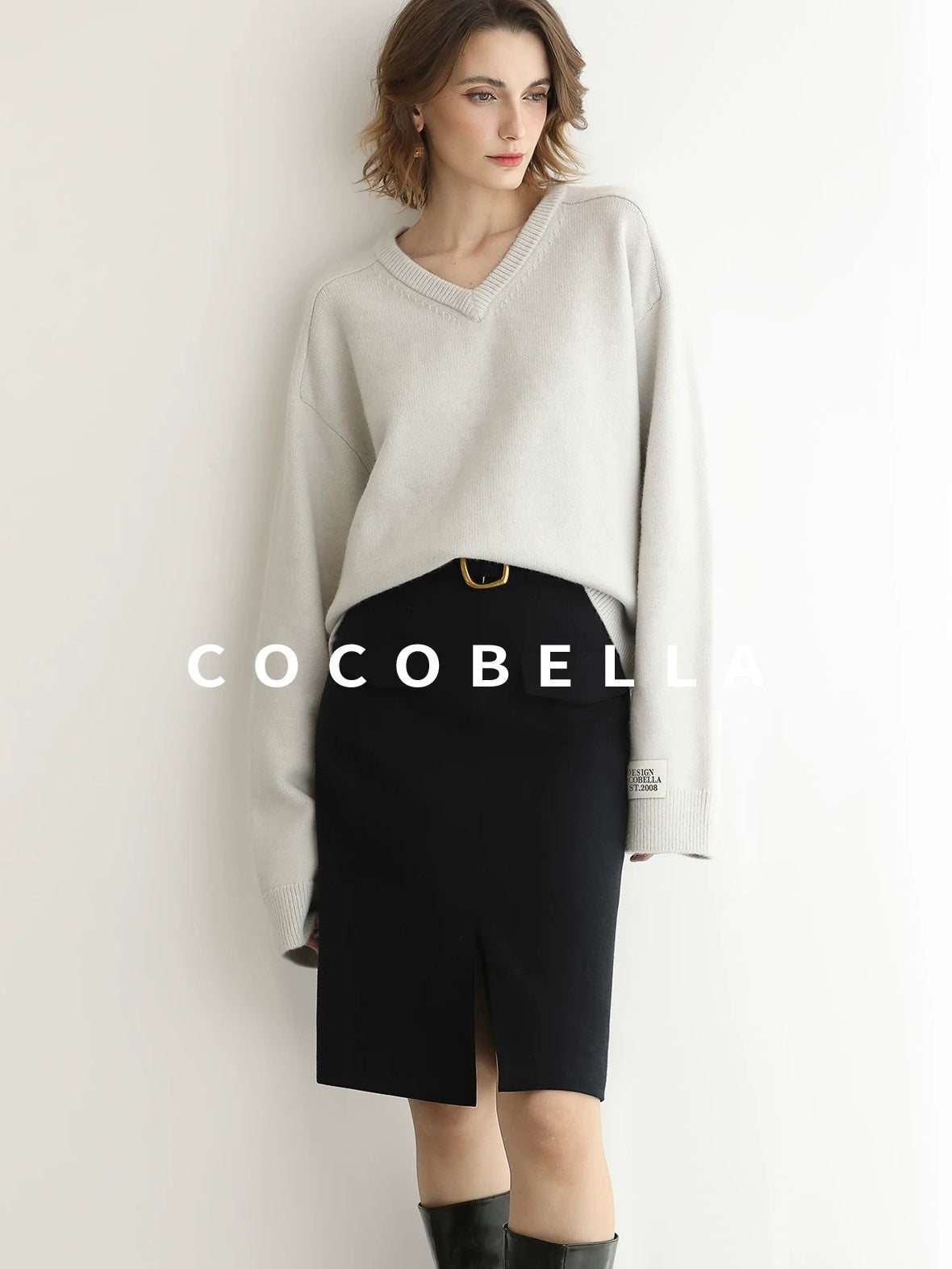 COCOBELLA Soft Acrylic Blend Loose Fit V Neck Womens Office Classic Solid Knit Sweater