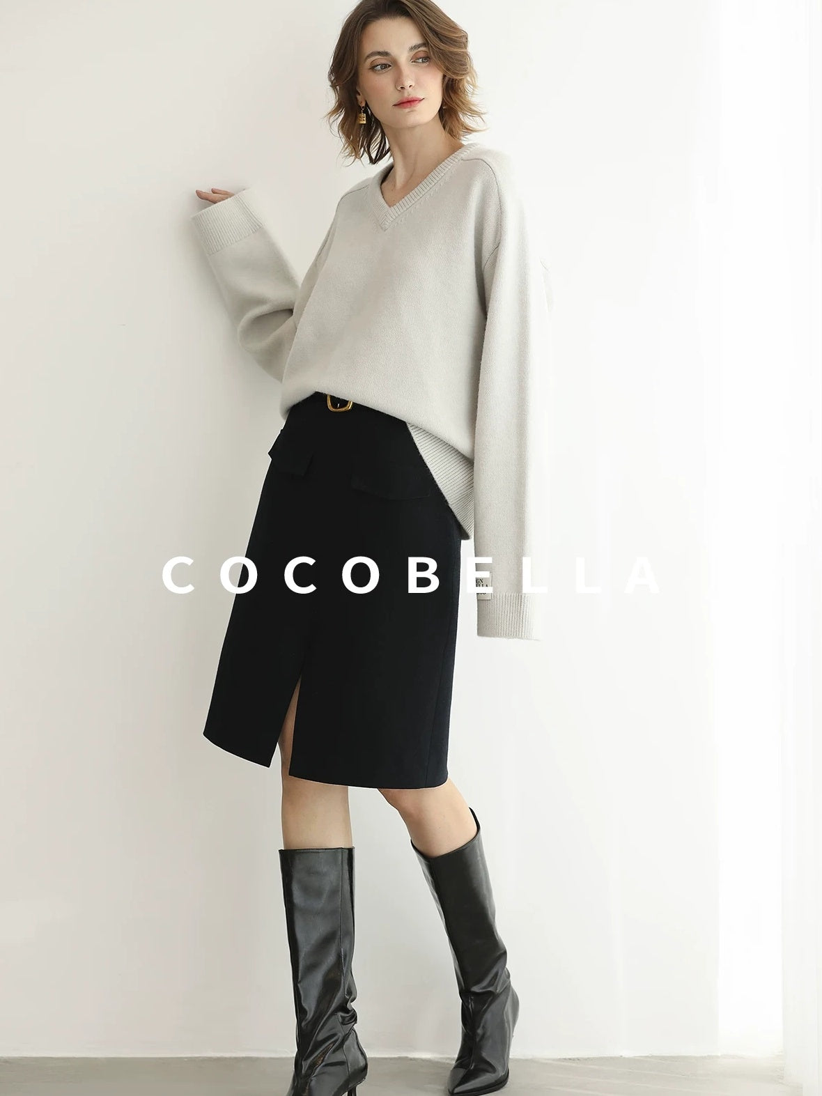 COCOBELLA Soft Acrylic Blend Loose Fit V Neck Womens Office Classic Solid Knit Sweater