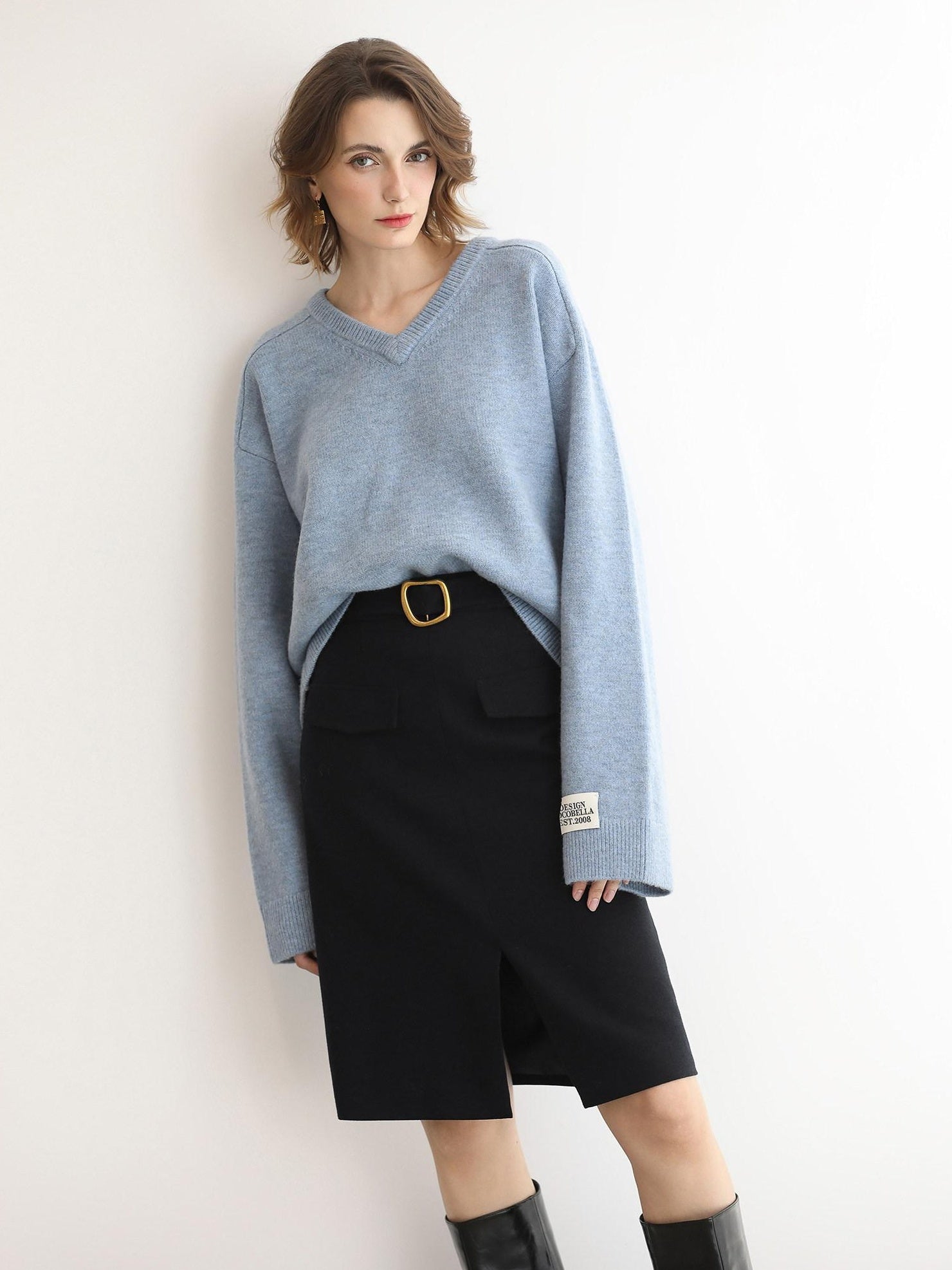 COCOBELLA Soft Acrylic Blend Loose Fit V Neck Womens Office Classic Solid Knit Sweater