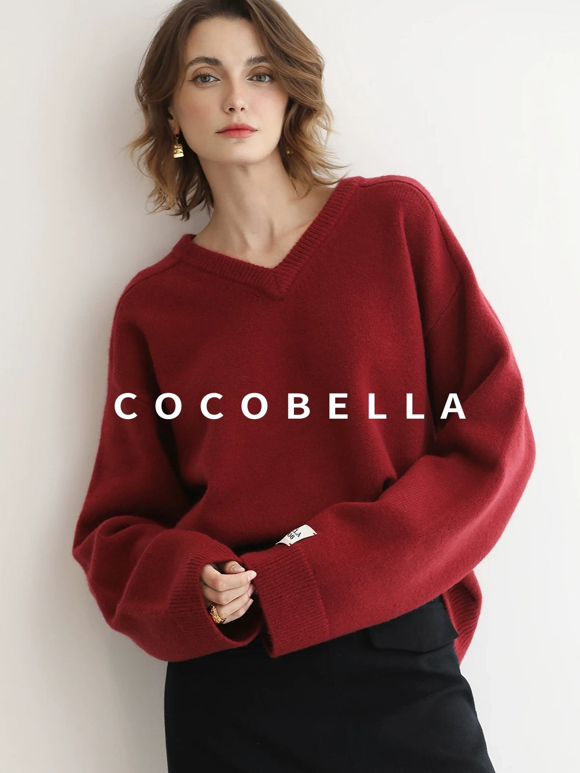 COCOBELLA Soft Acrylic Blend Loose Fit V Neck Womens Office Classic Solid Knit Sweater