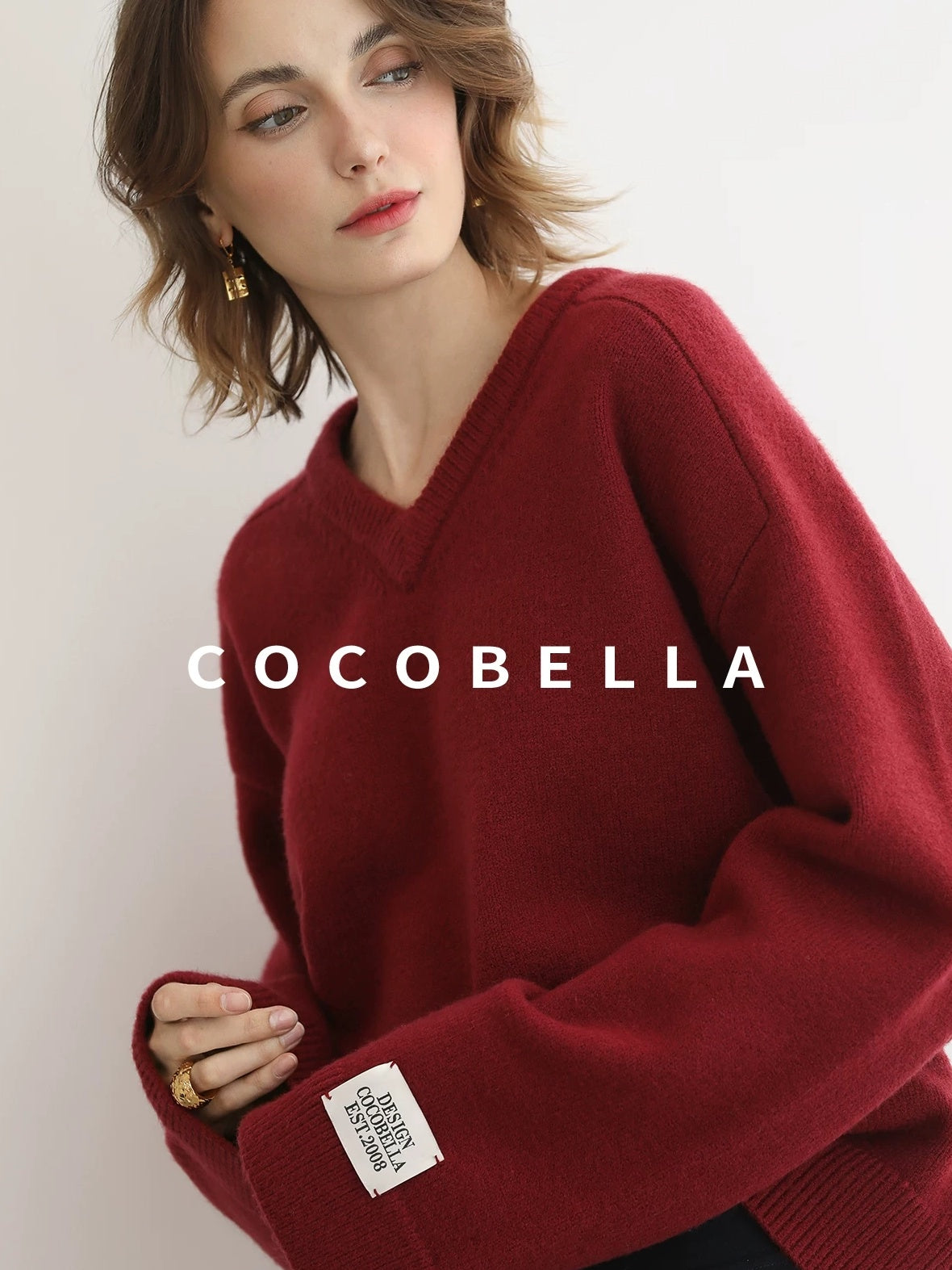 COCOBELLA Soft Acrylic Blend Loose Fit V Neck Womens Office Classic Solid Knit Sweater
