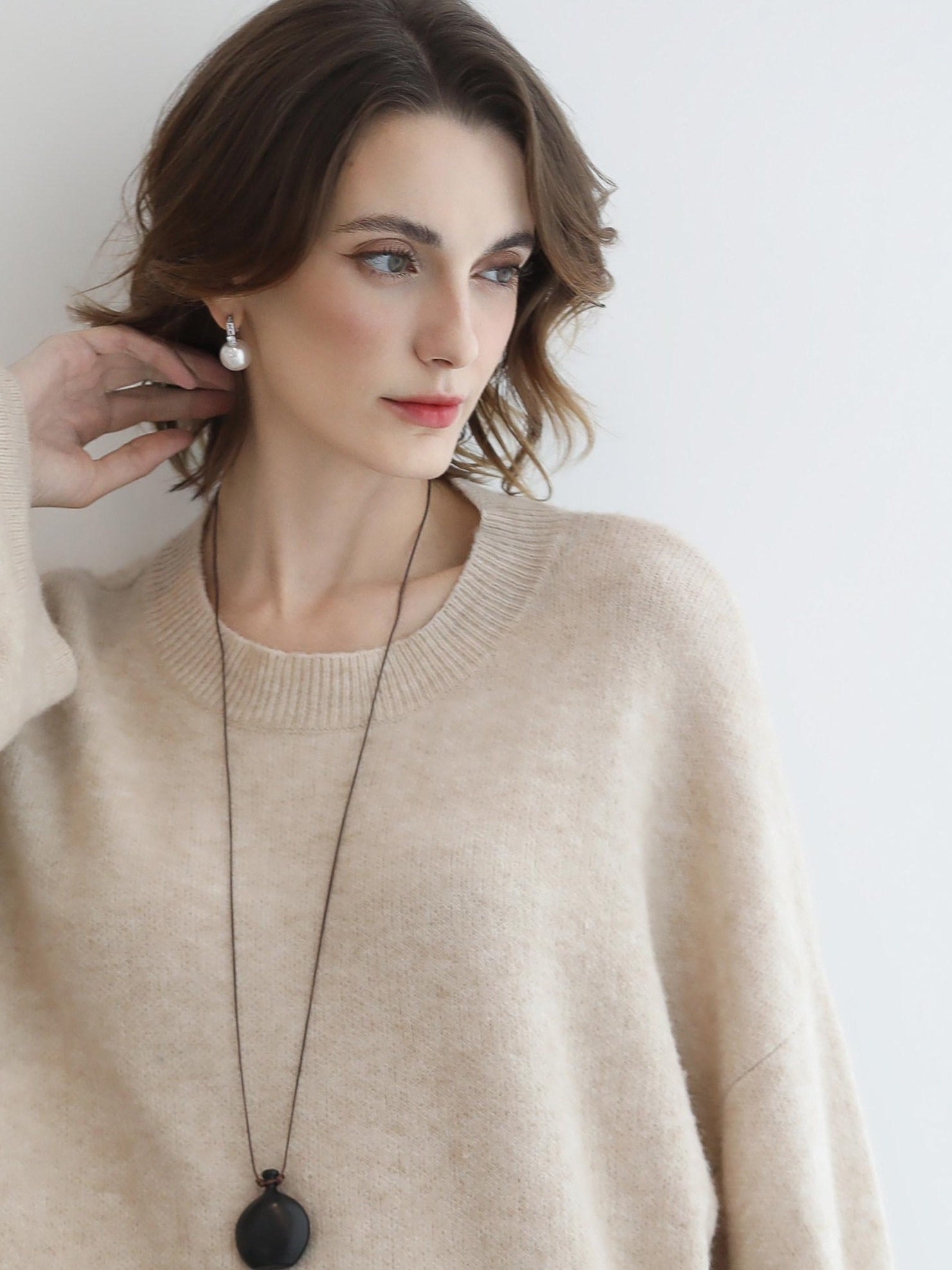 COCOBELLA Soft Acrylic Blend Sweet Loose Ruched Detail Women Crew Neck Knit Sweater