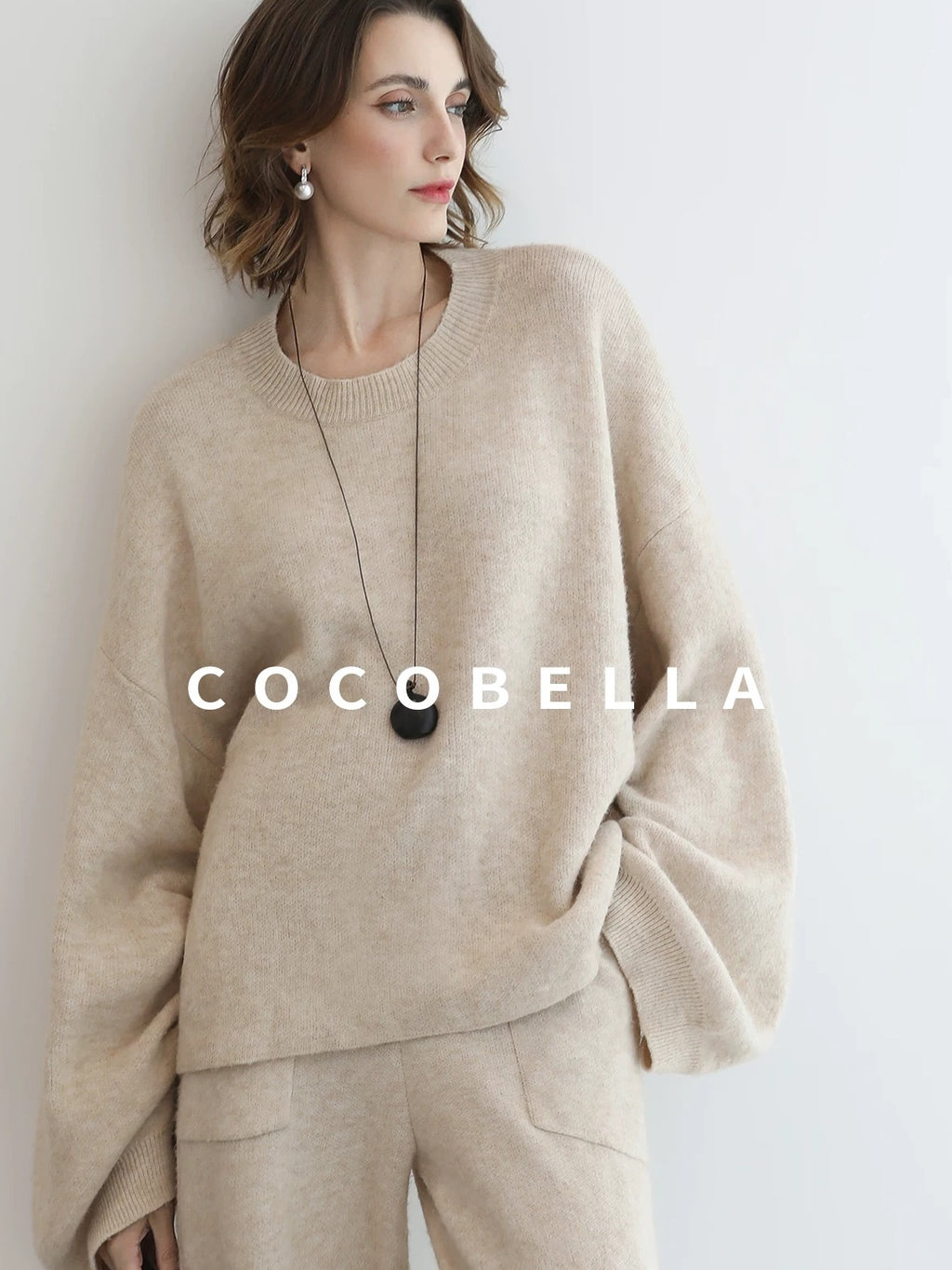 COCOBELLA Soft Acrylic Blend Sweet Loose Ruched Detail Women Crew Neck Knit Sweater