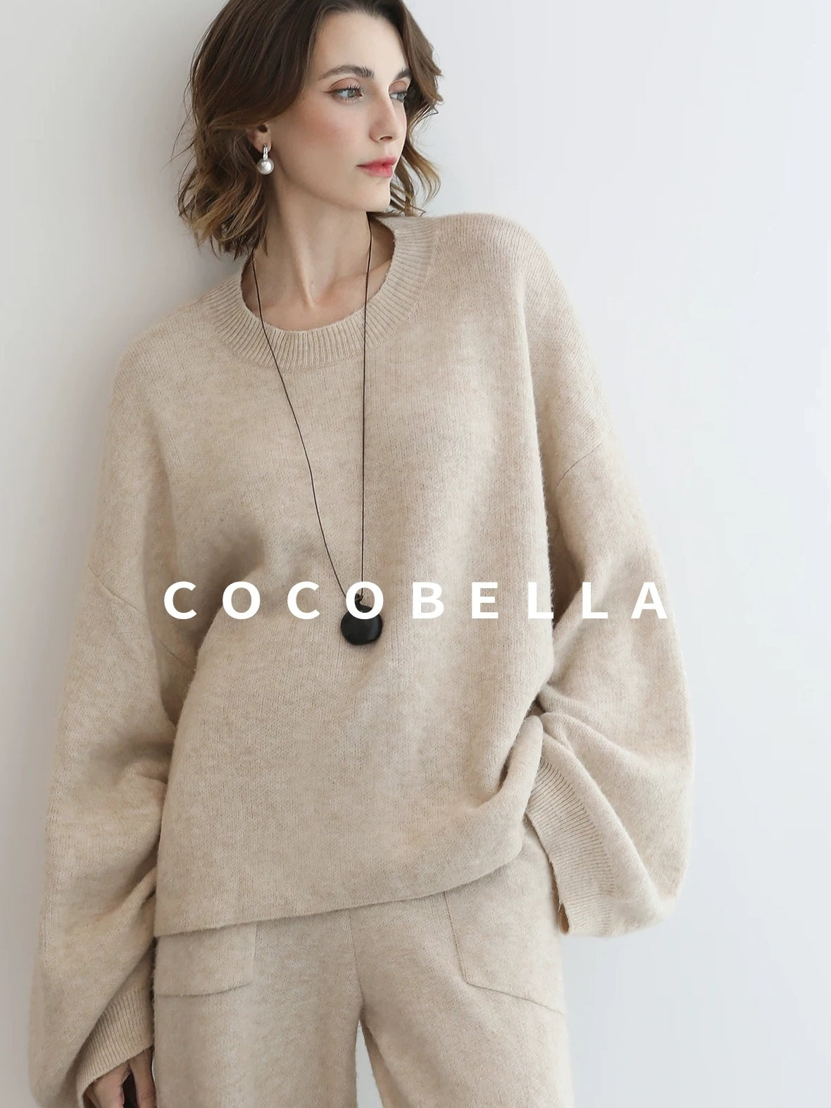 COCOBELLA Soft Acrylic Blend Sweet Loose Ruched Detail Women Crew Neck Knit Sweater