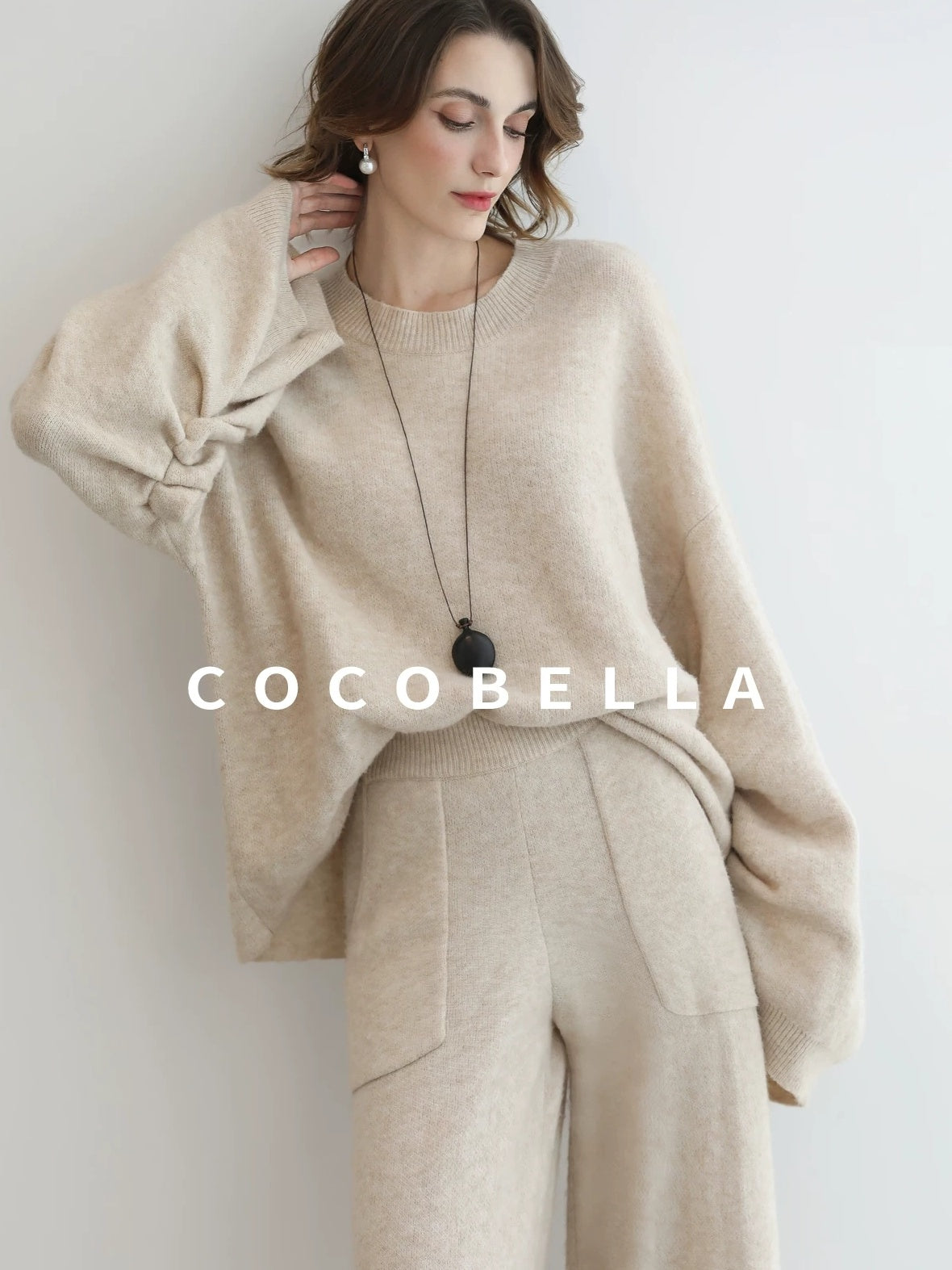 COCOBELLA Soft Acrylic Blend Sweet Loose Ruched Detail Women Crew Neck Knit Sweater