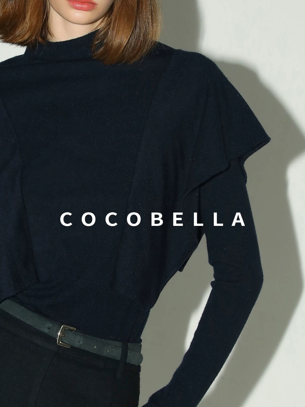 COCOBELLA Soft Acrylic Blend Turtleneck Slim Fit Faux Two Piece Ruffle Women Knit Sweater