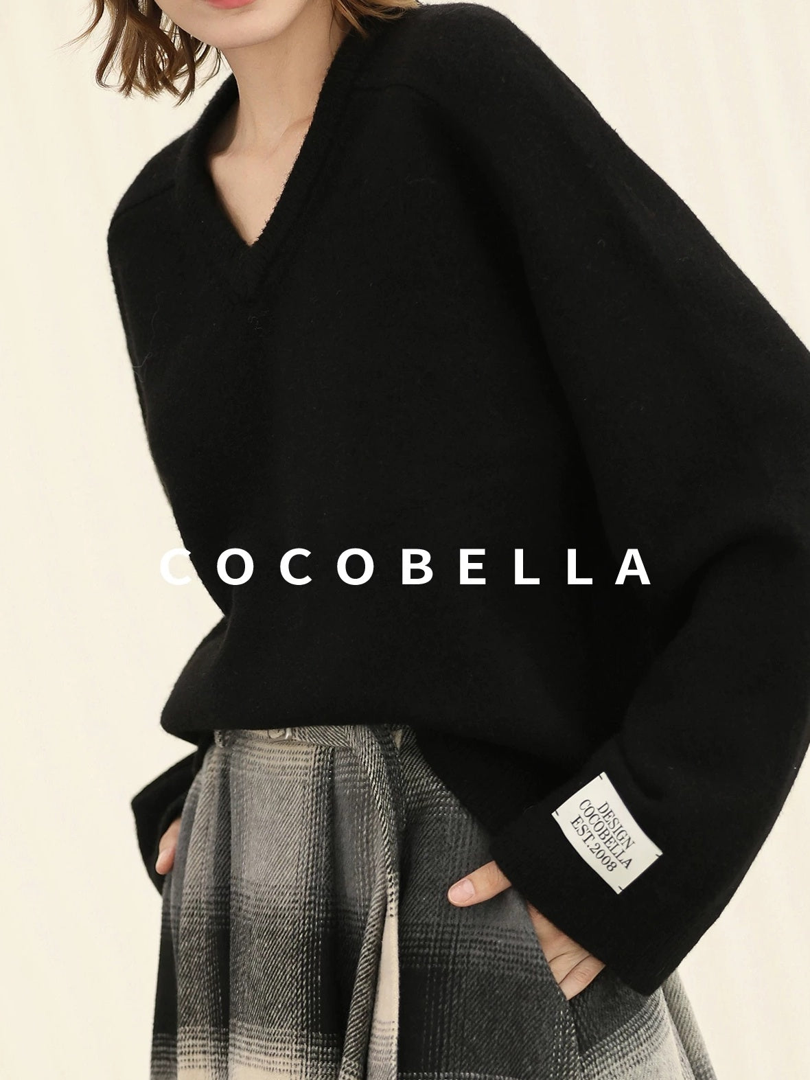 COCOBELLA Soft Acrylic Blend V Neck Loose Fit Office Chic Women Knit Sweater