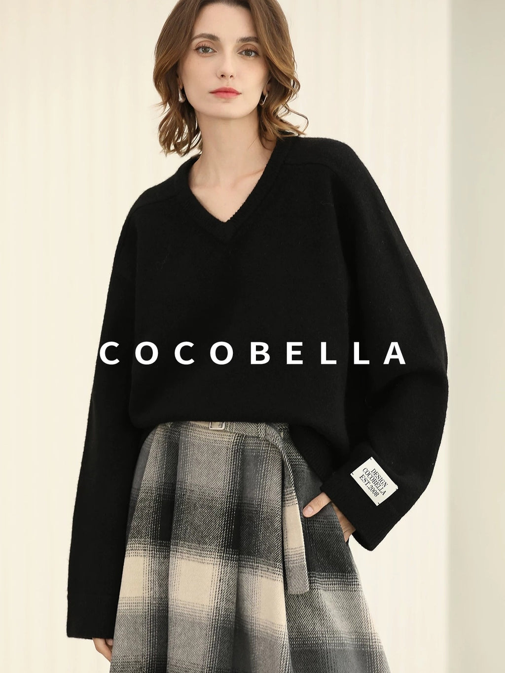COCOBELLA Soft Acrylic Blend V Neck Loose Fit Office Chic Women Knit Sweater