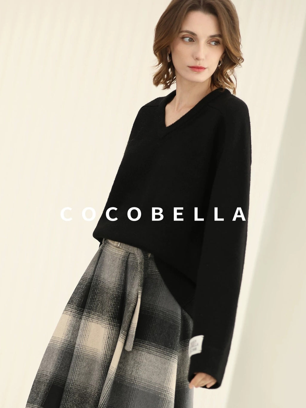 COCOBELLA Soft Acrylic Blend V Neck Loose Fit Office Chic Women Knit Sweater
