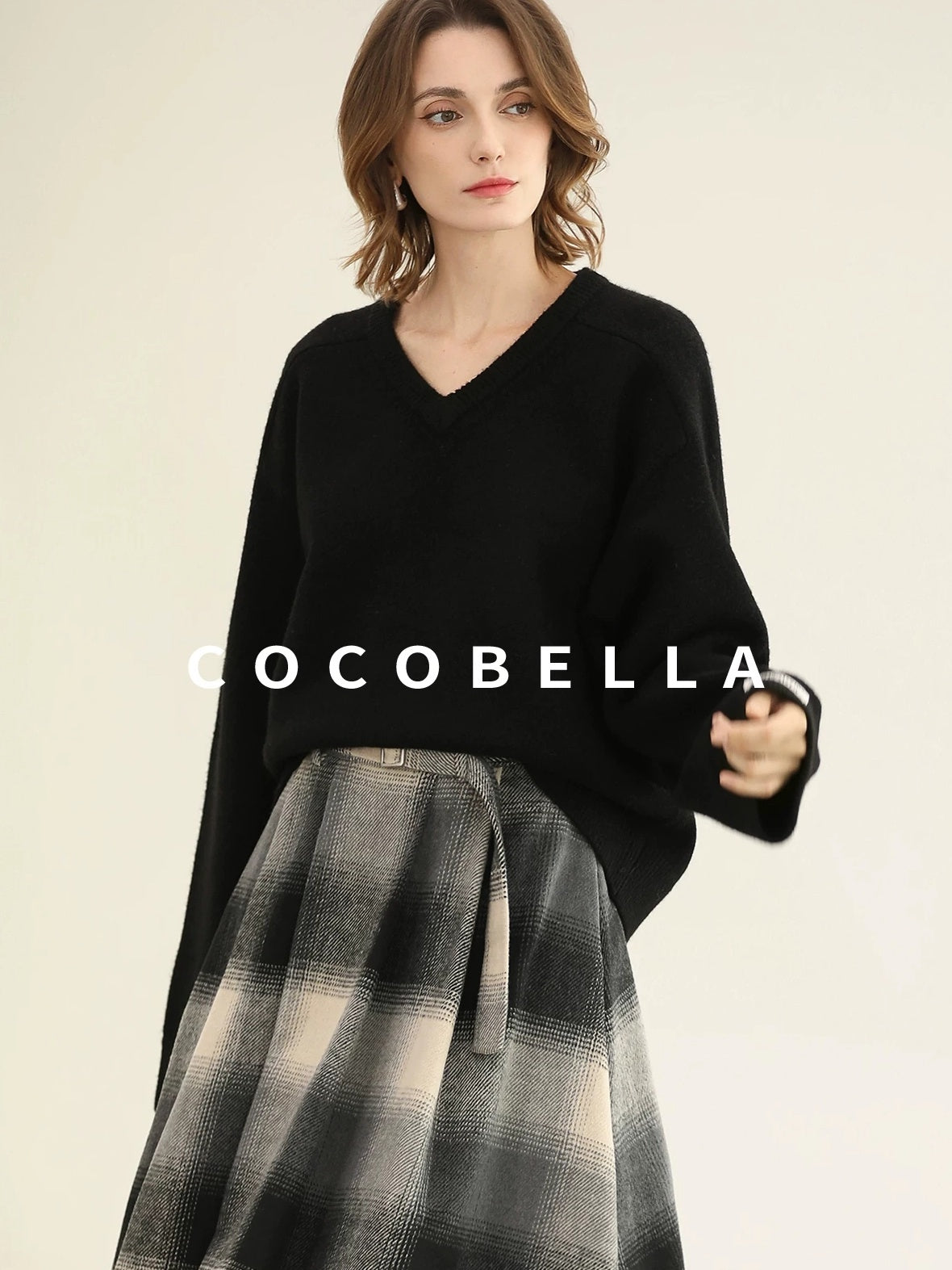 COCOBELLA Soft Acrylic Blend V Neck Loose Fit Office Chic Women Knit Sweater