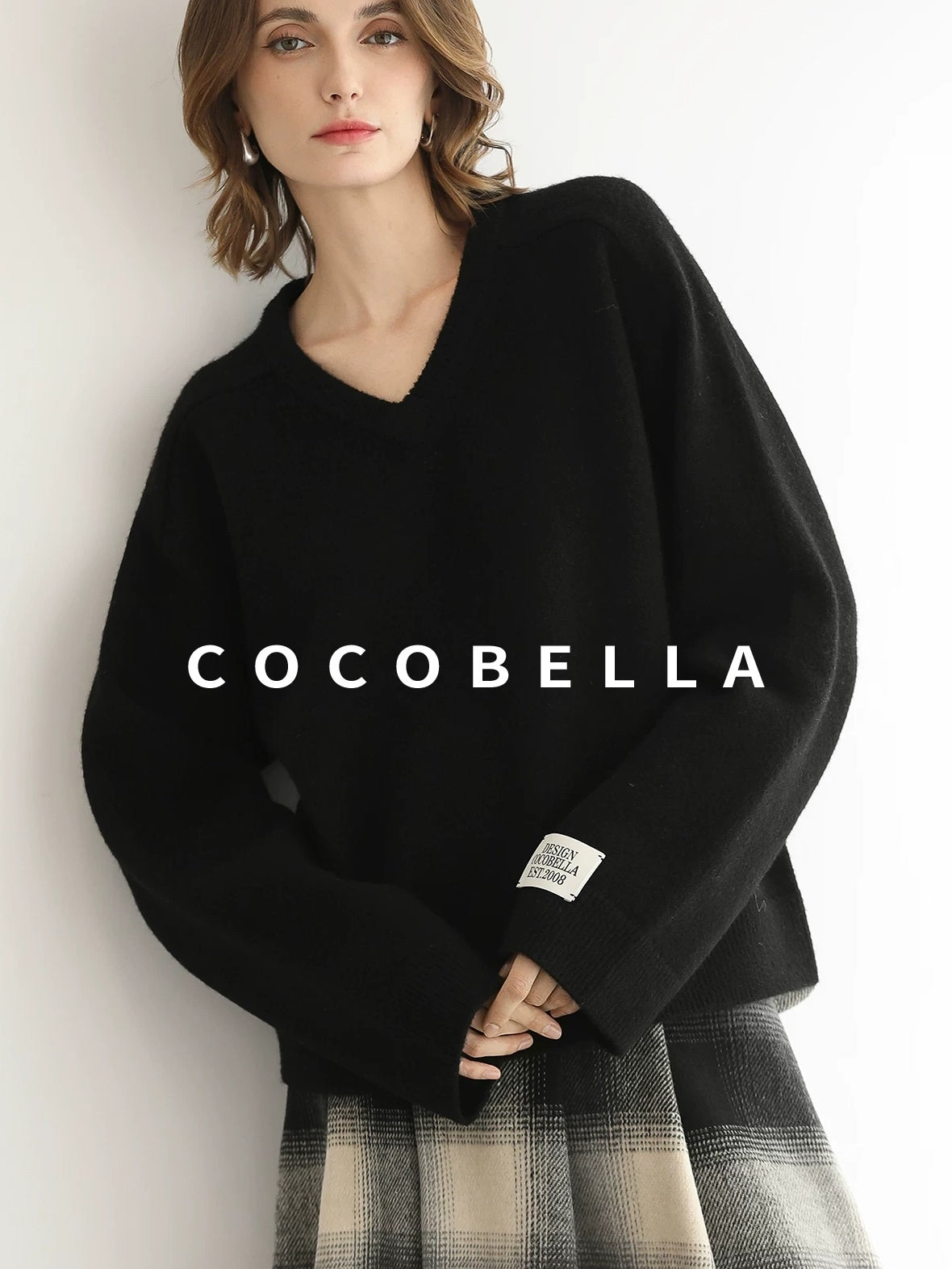 COCOBELLA Soft Acrylic Blend V Neck Loose Fit Office Chic Women Knit Sweater