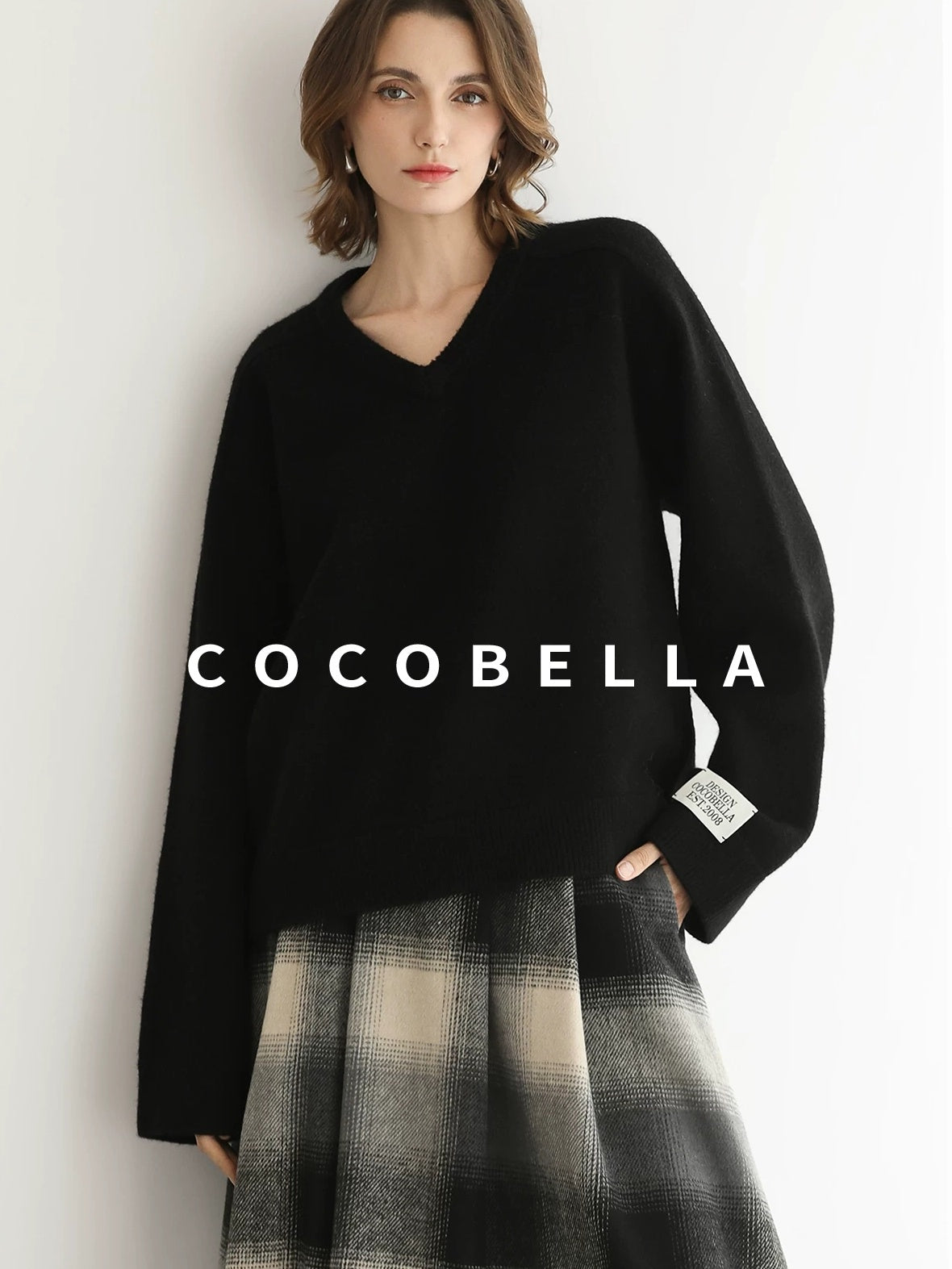 COCOBELLA Soft Acrylic Blend V Neck Loose Fit Office Chic Women Knit Sweater