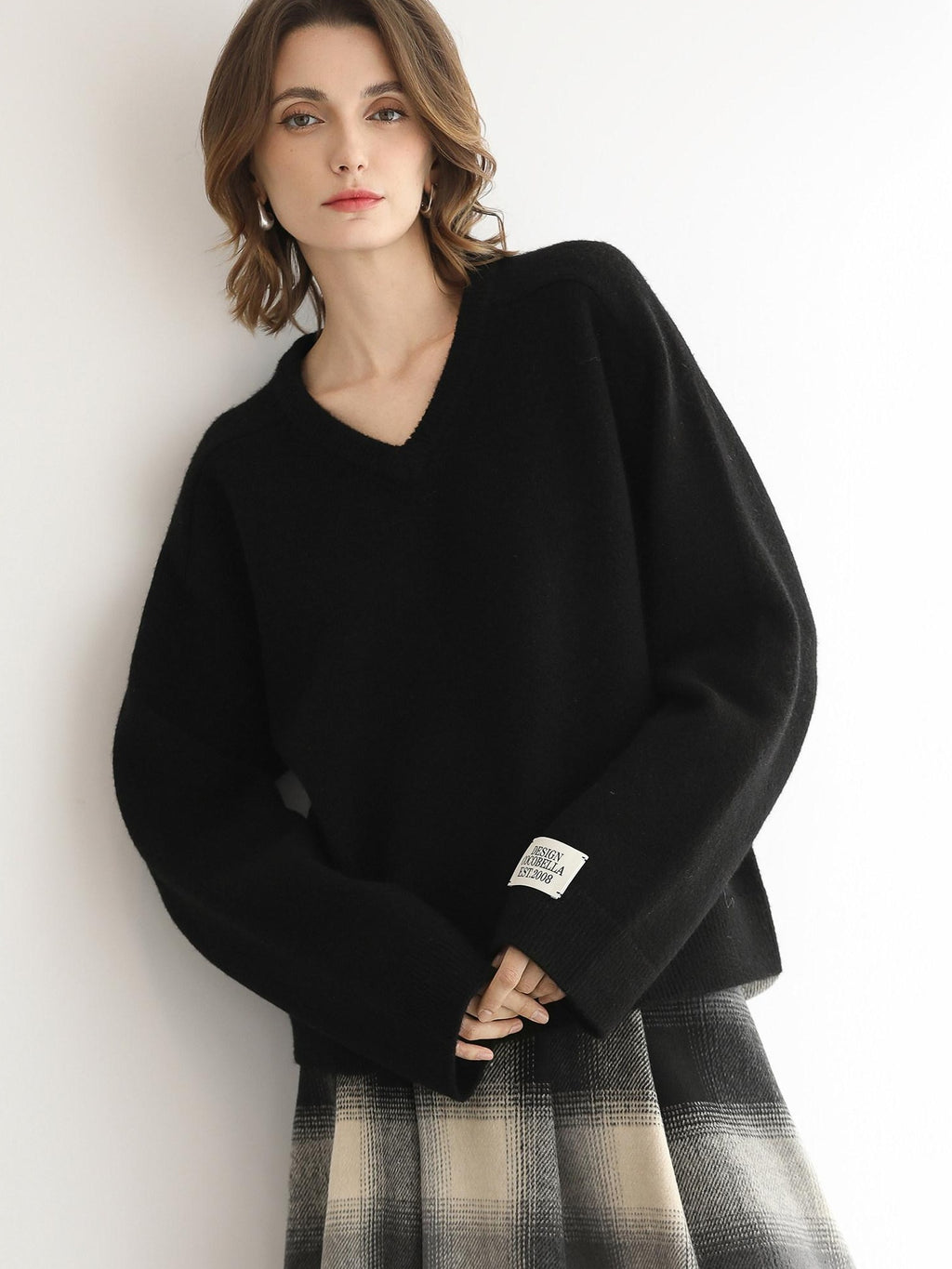 COCOBELLA Soft Acrylic Blend V Neck Loose Fit Office Chic Women Knit Sweater