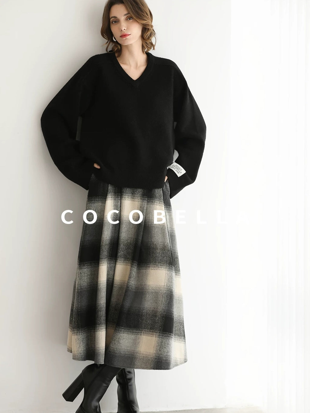 COCOBELLA Soft Acrylic Blend V Neck Loose Fit Office Chic Women Knit Sweater