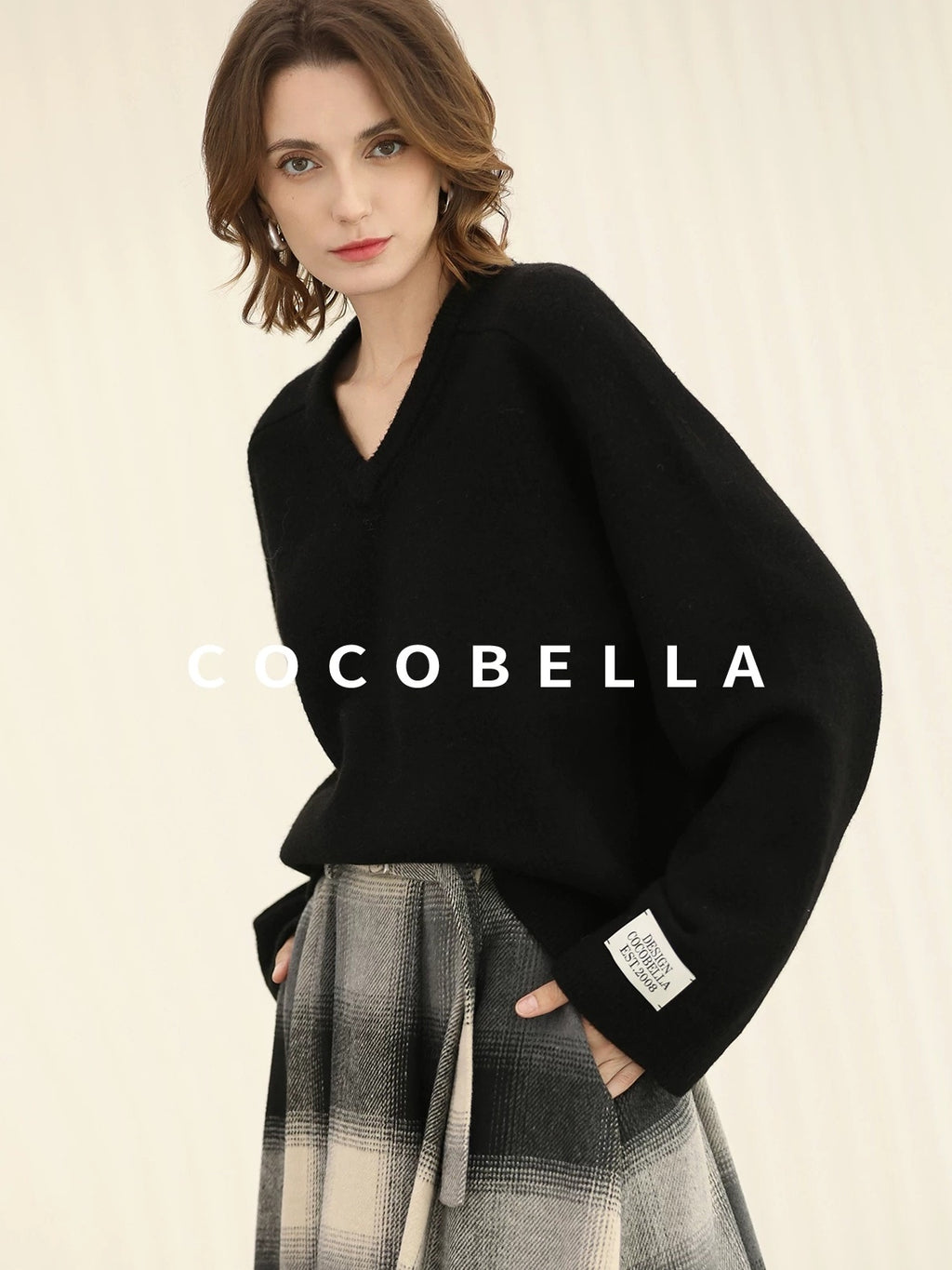 COCOBELLA Soft Acrylic Blend V Neck Loose Fit Office Chic Women Knit Sweater
