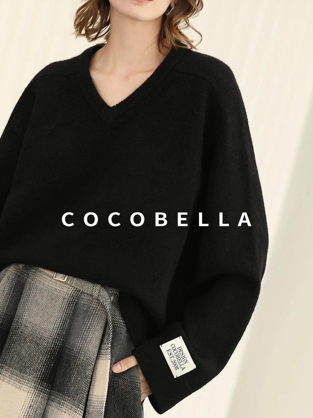 COCOBELLA Soft Acrylic Blend V Neck Loose Fit Office Chic Women Knit Sweater