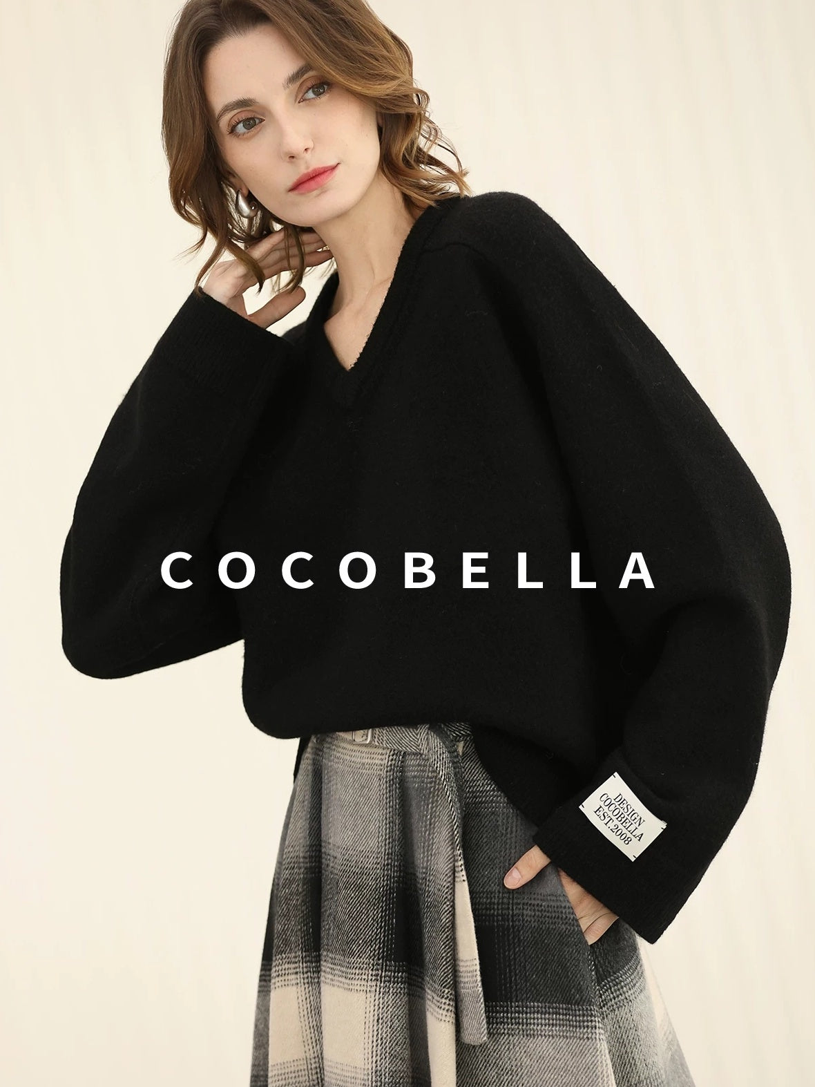 COCOBELLA Soft Acrylic Blend V Neck Loose Fit Office Chic Women Knit Sweater