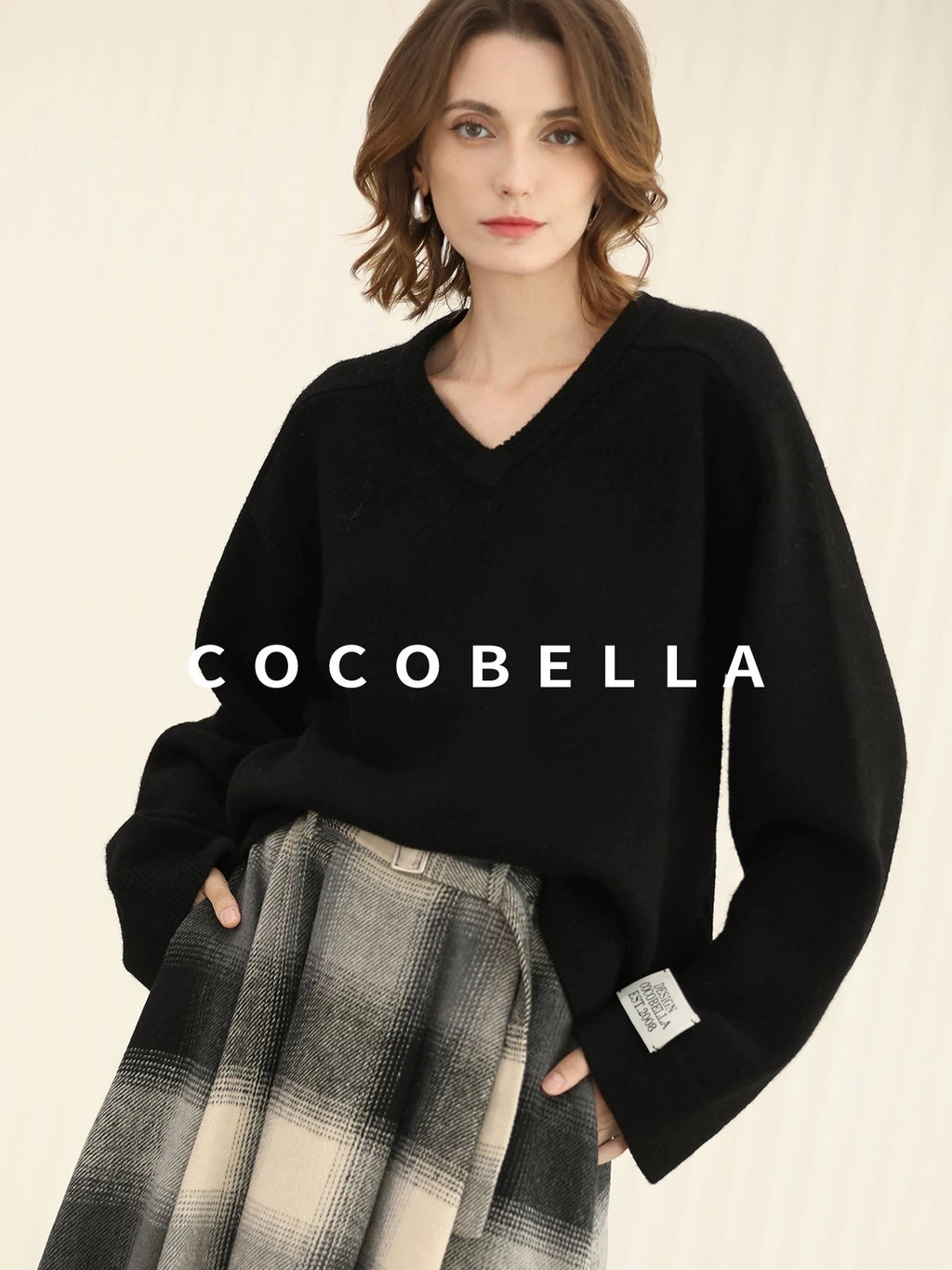 COCOBELLA Soft Acrylic Blend V Neck Loose Fit Office Chic Women Knit Sweater