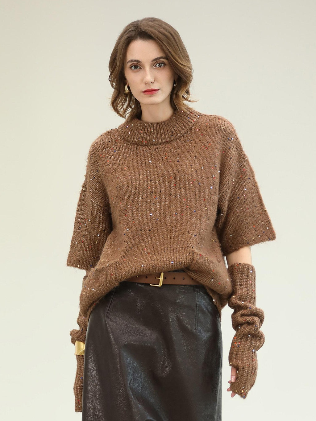 COCOBELLA Soft Alpaca Blend Knit Two Piece Long Sleeve Stand Collar Casual Women Sweater