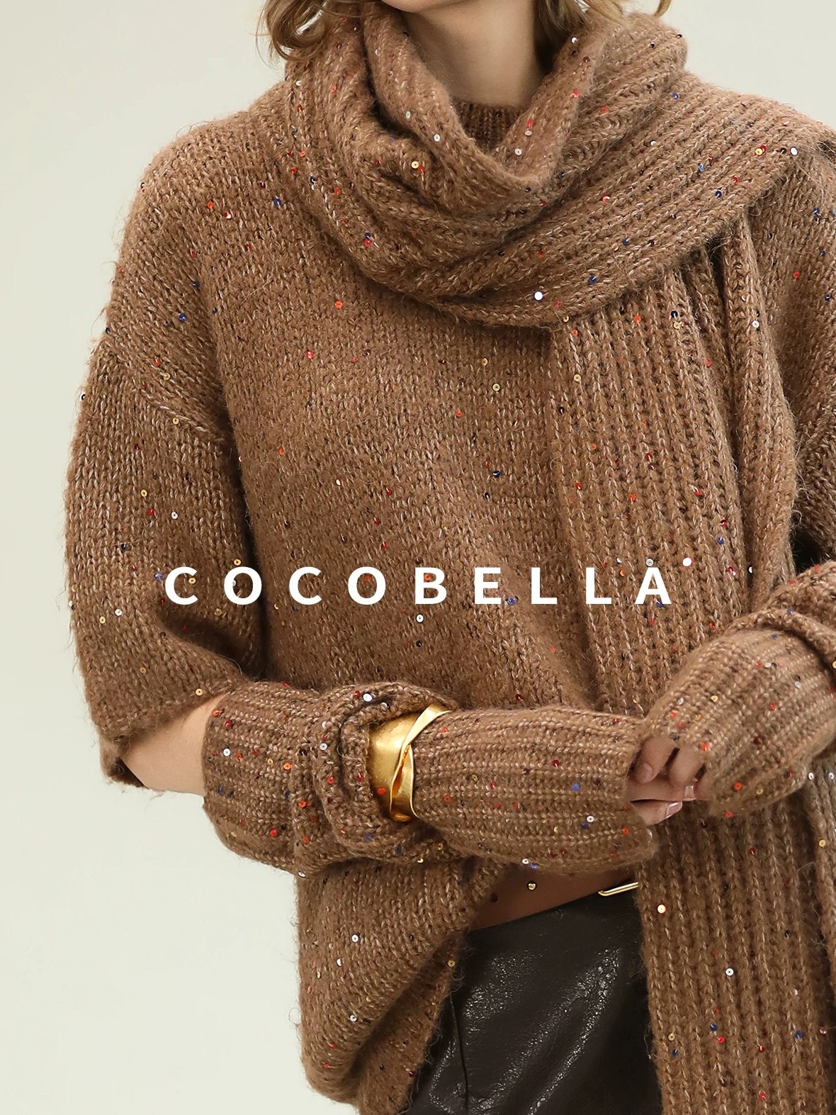 COCOBELLA Soft Alpaca Blend Knit Two Piece Long Sleeve Stand Collar Casual Women Sweater