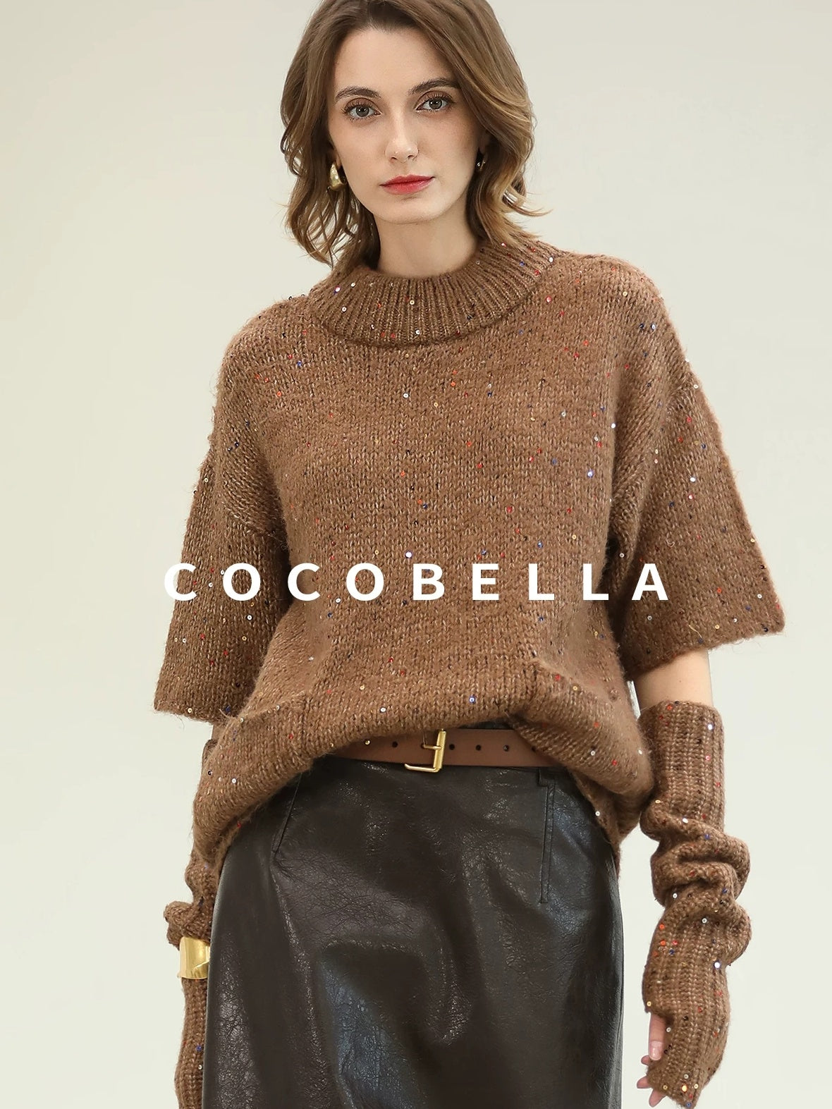COCOBELLA Soft Alpaca Blend Knit Two Piece Long Sleeve Stand Collar Casual Women Sweater