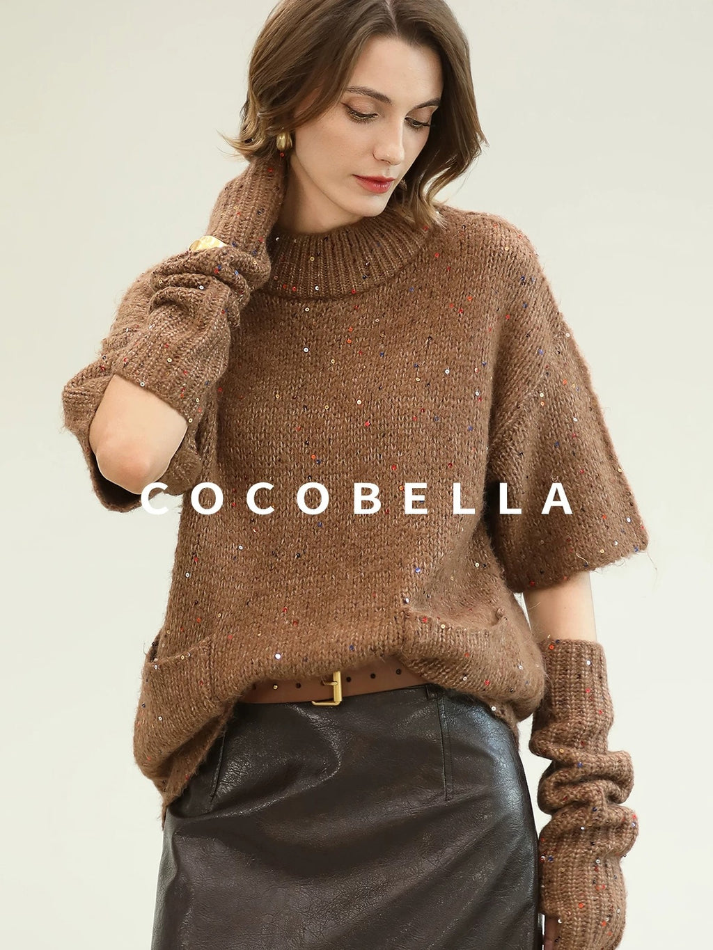 COCOBELLA Soft Alpaca Blend Knit Two Piece Long Sleeve Stand Collar Casual Women Sweater