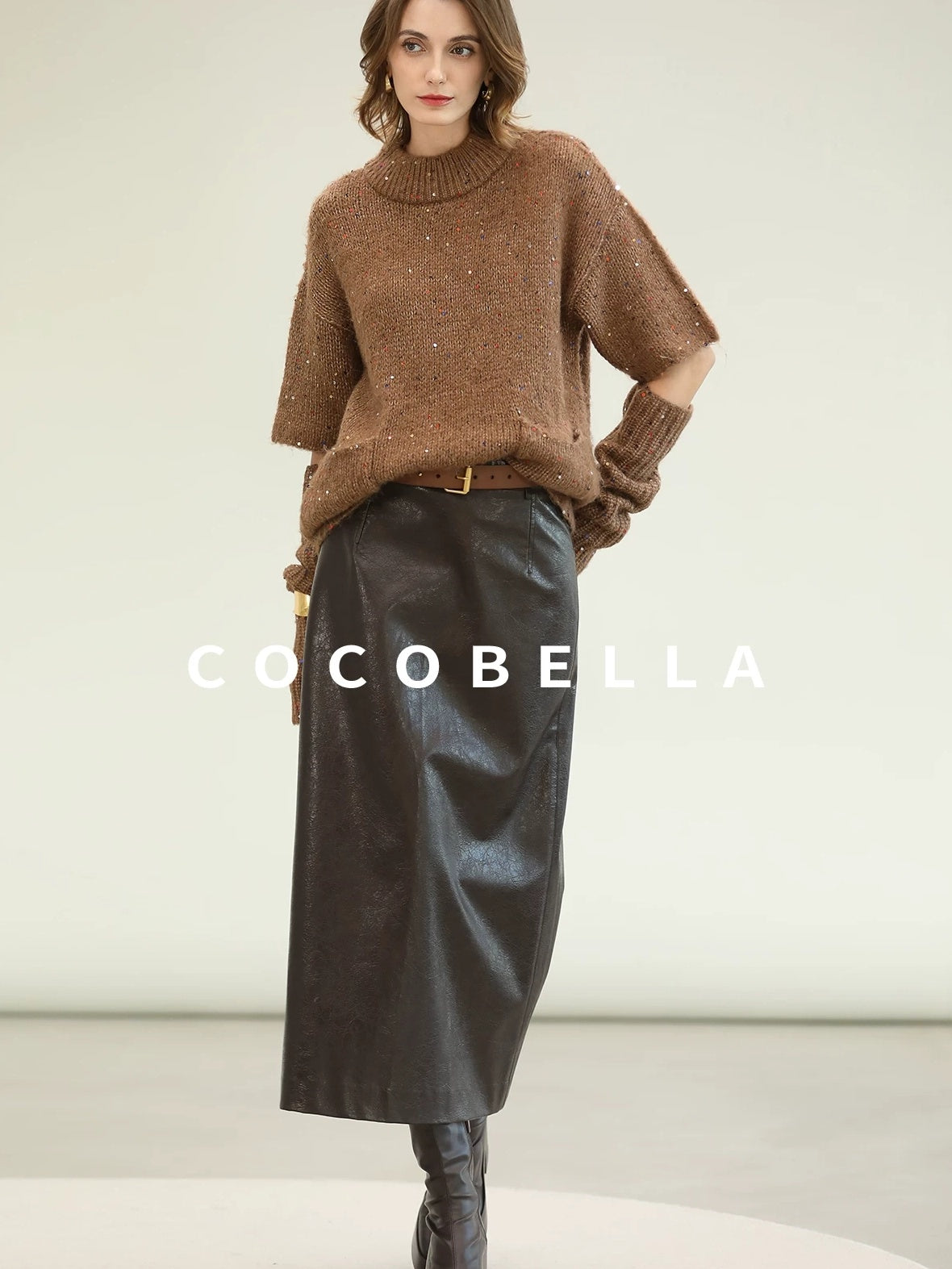 COCOBELLA Soft Alpaca Blend Knit Two Piece Long Sleeve Stand Collar Casual Women Sweater