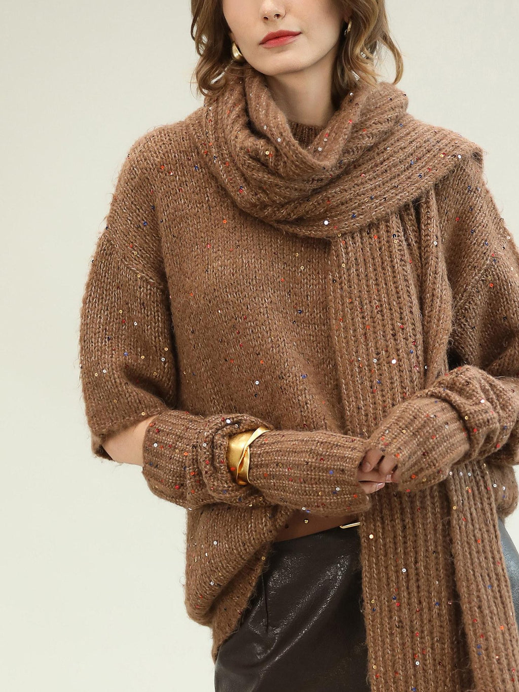 COCOBELLA Soft Alpaca Blend Knit Two Piece Long Sleeve Stand Collar Casual Women Sweater