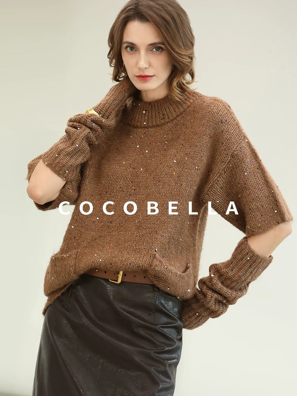 COCOBELLA Soft Alpaca Blend Knit Two Piece Long Sleeve Stand Collar Casual Women Sweater