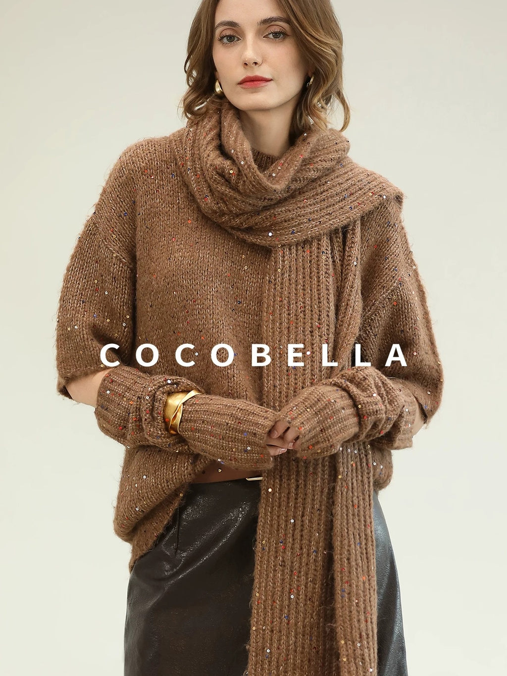 COCOBELLA Soft Alpaca Blend Knit Two Piece Long Sleeve Stand Collar Casual Women Sweater