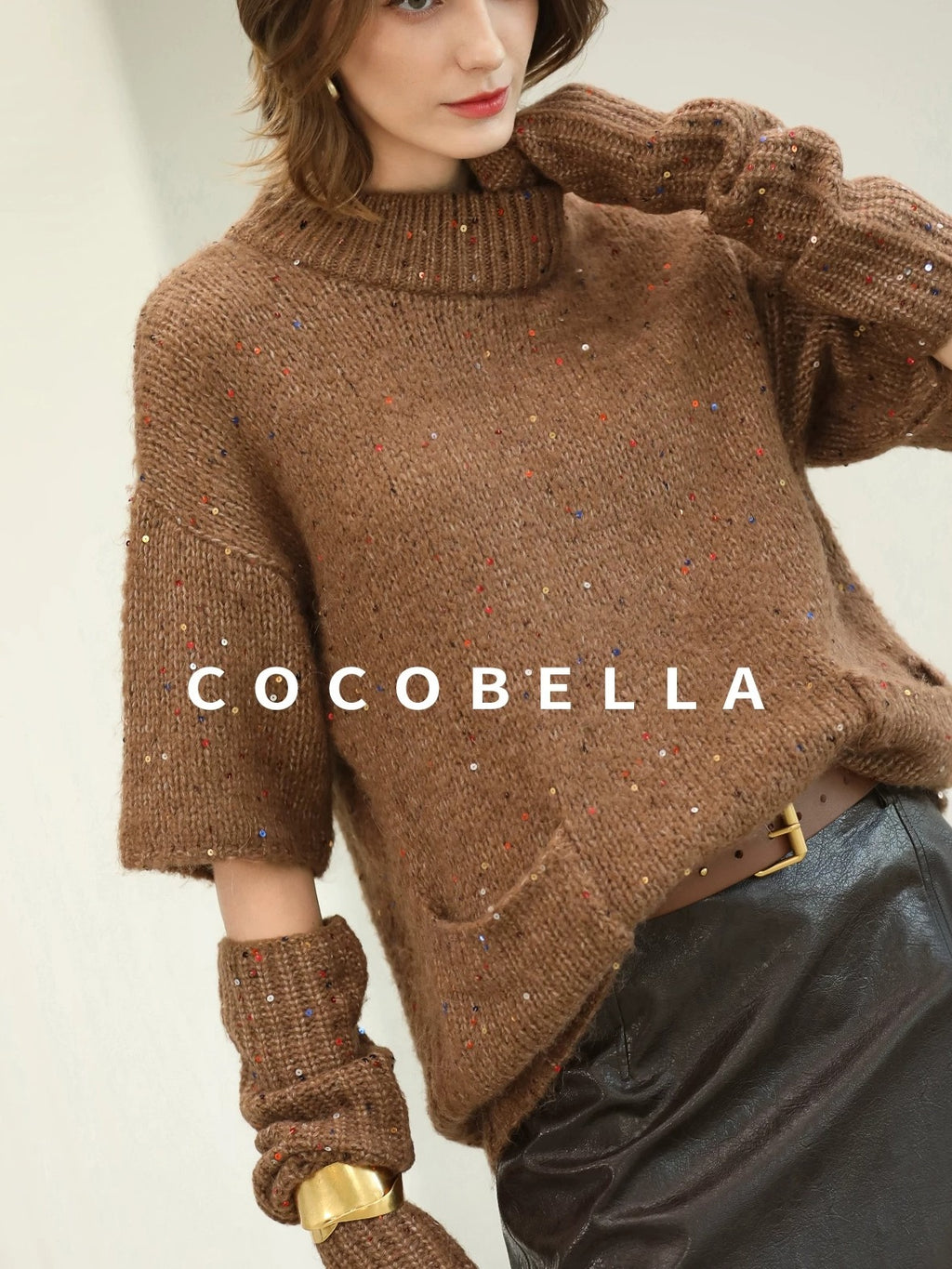 COCOBELLA Soft Alpaca Blend Knit Two Piece Long Sleeve Stand Collar Casual Women Sweater