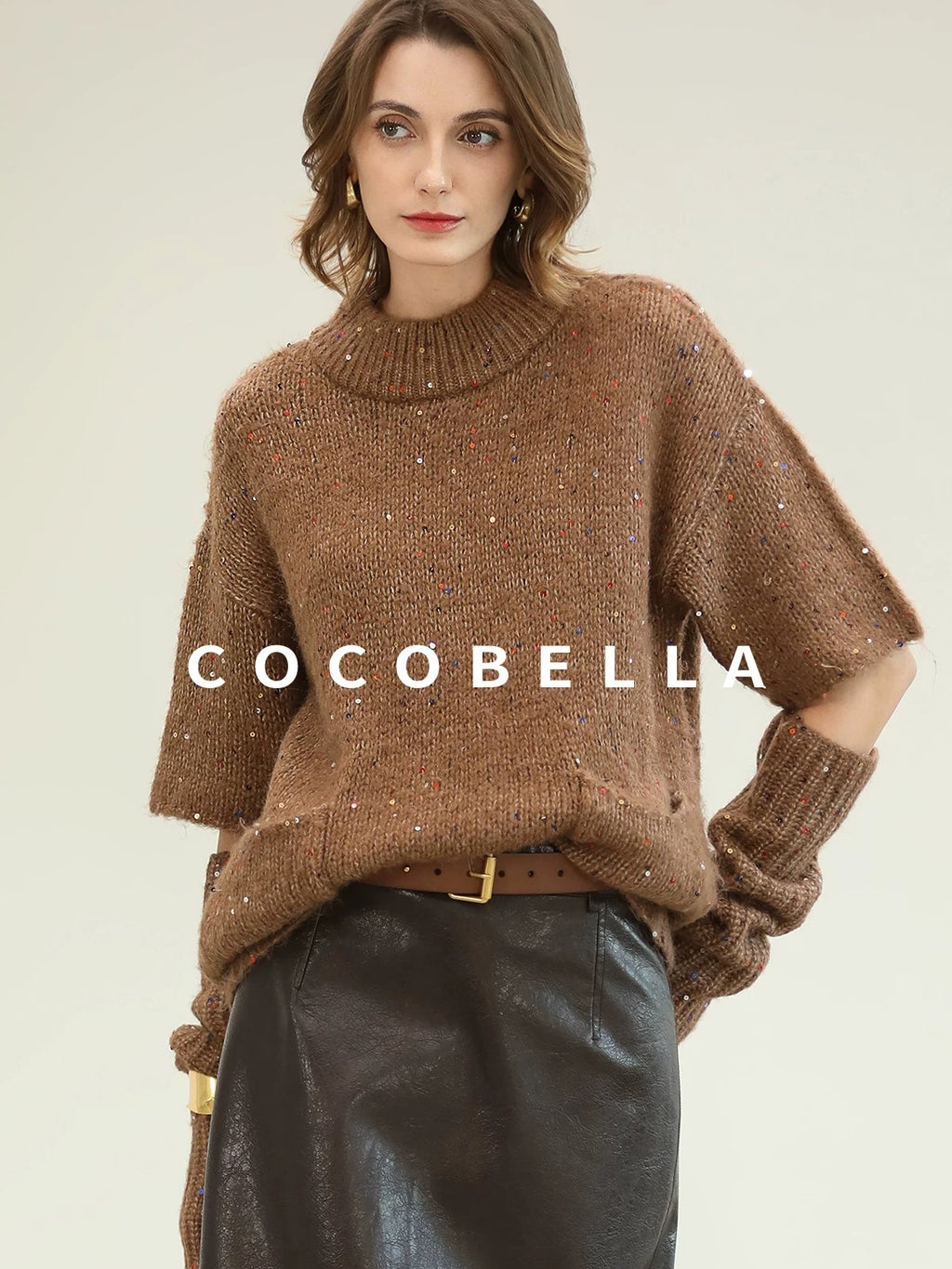 COCOBELLA Soft Alpaca Blend Knit Two Piece Long Sleeve Stand Collar Casual Women Sweater