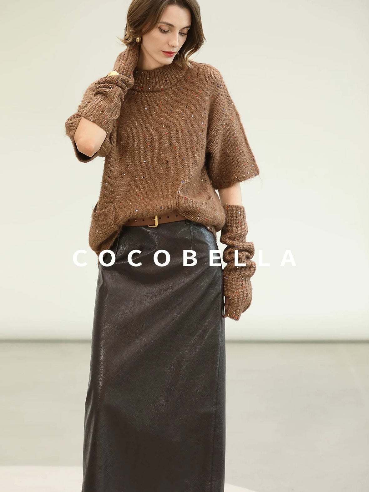 COCOBELLA Soft Alpaca Blend Knit Two Piece Long Sleeve Stand Collar Casual Women Sweater