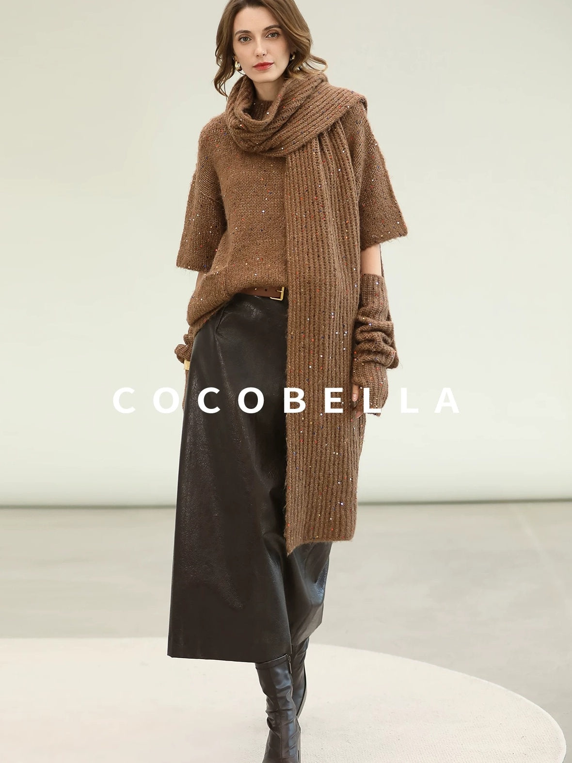 COCOBELLA Soft Alpaca Blend Knit Two Piece Long Sleeve Stand Collar Casual Women Sweater