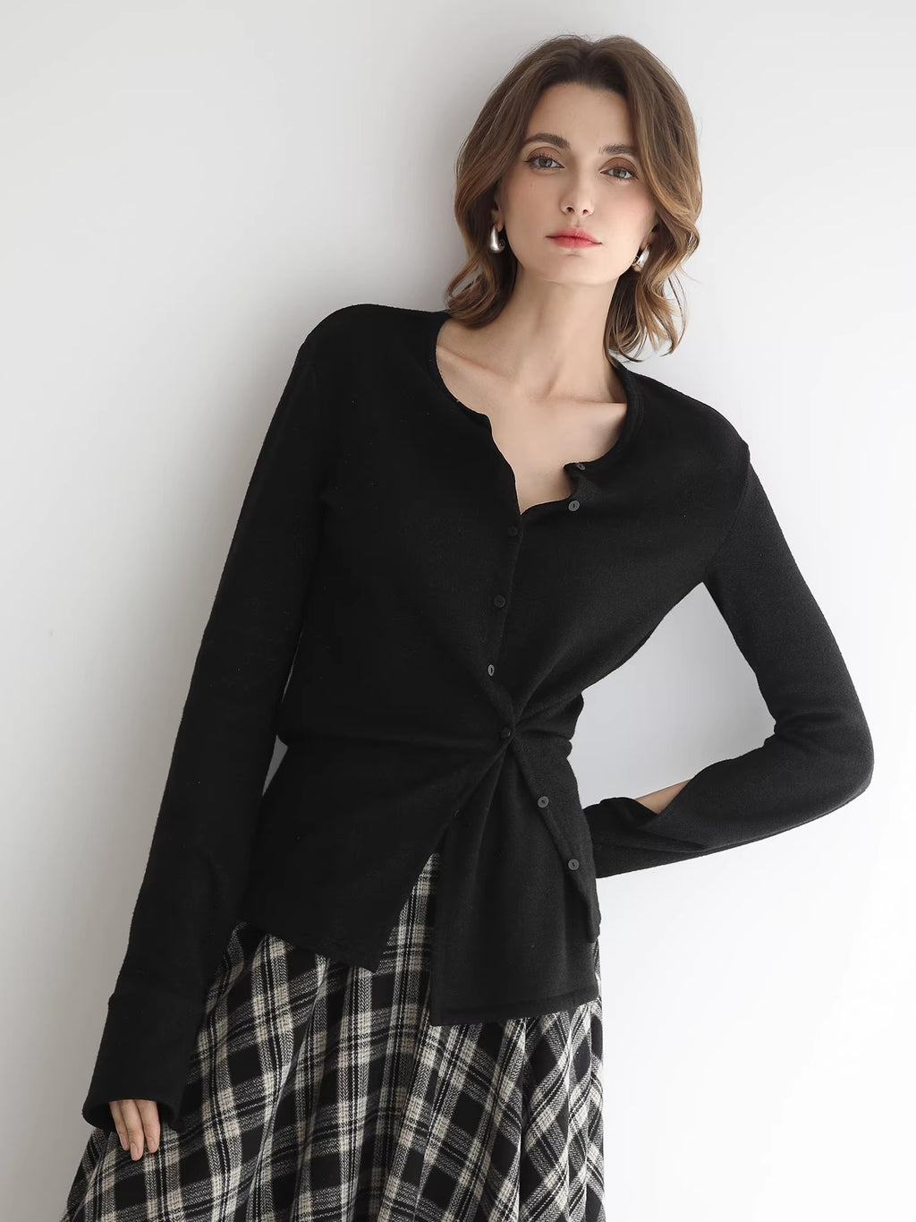 COCOBELLA_Soft_Asymmetric_Button_Cardigan_Office_Regular_Fit_Women_Viscose_Solid_Tops_MISSTT