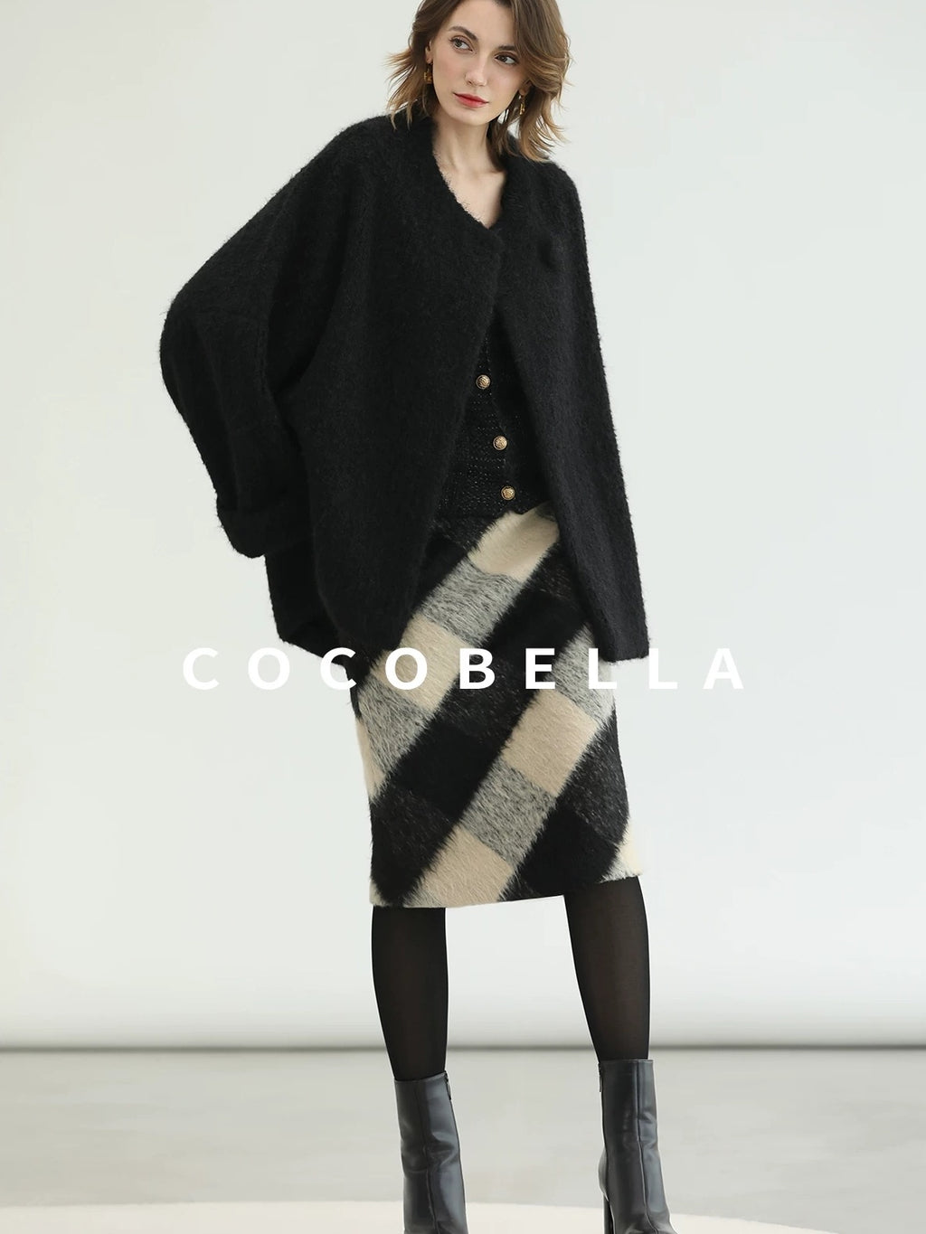 COCOBELLA Soft Brushed Polyester Back Slit Side Zipper Midi Straight Women Skirts